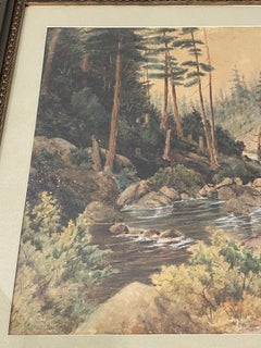 Early 20th Century River Landscape Watercolor Painting