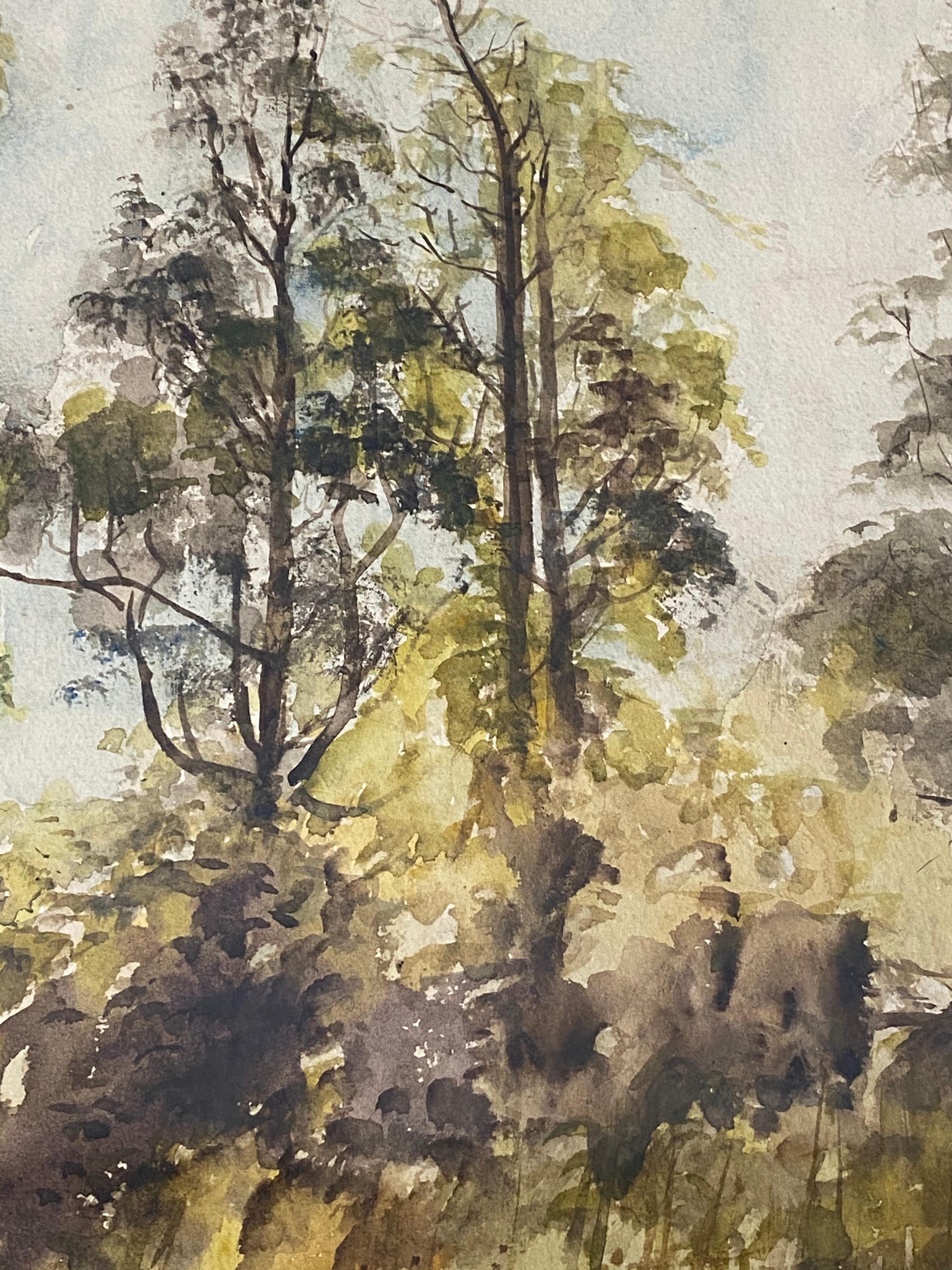 Vintage Watercolor Forested Landscape by Taylor C.1932 - Brown Landscape Art by Unknown