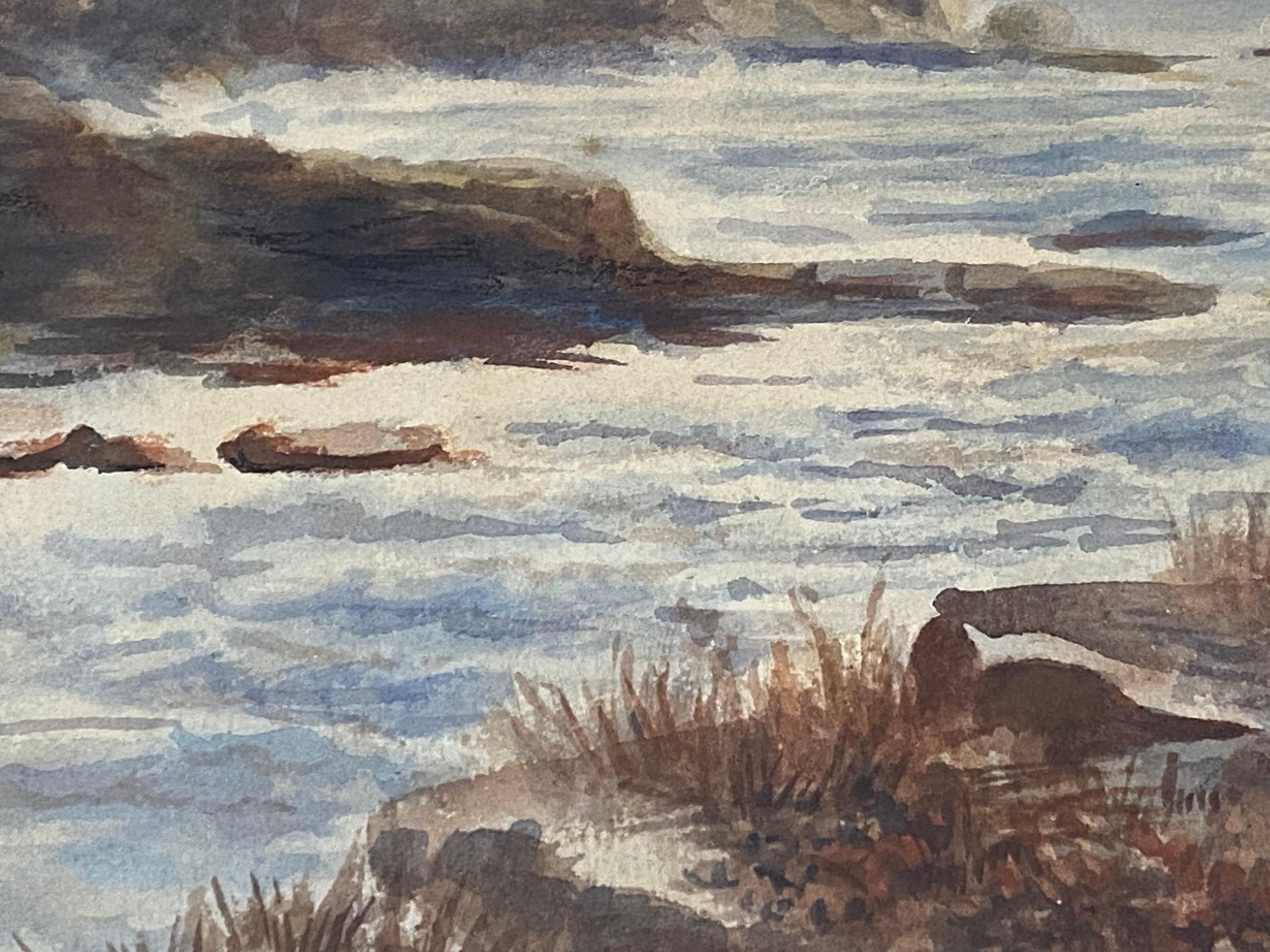 John Henry Hill (1839-1922) Paisaje costero original con figuras C.1900 en venta 8