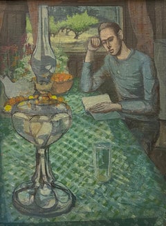 Charles Gresham "Reading by the Window" Original Oil Painting c.1970