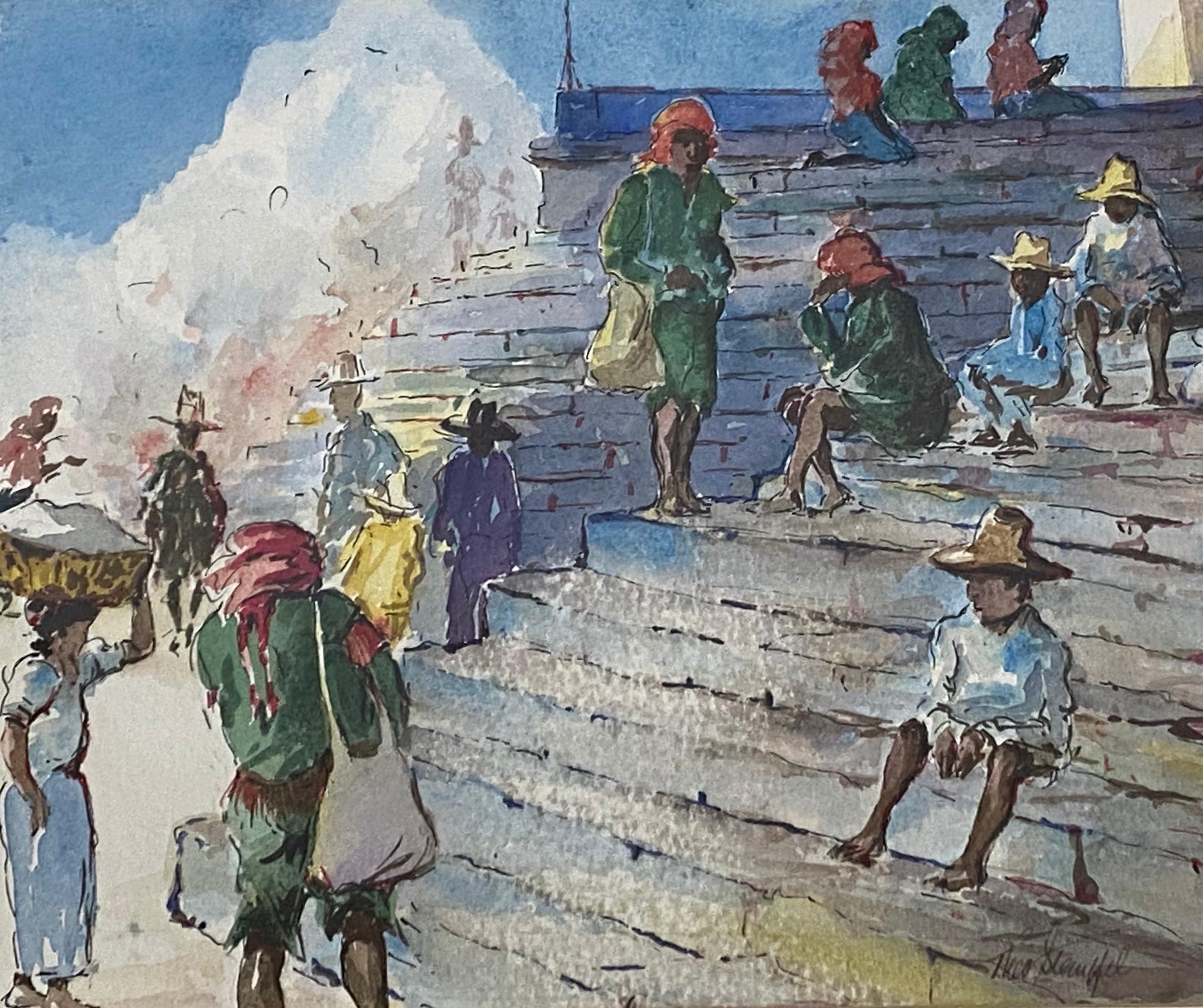Original Vintage-Aquarell der lateinamerikanischen Schule, ca. 1960 – Art von Unknown