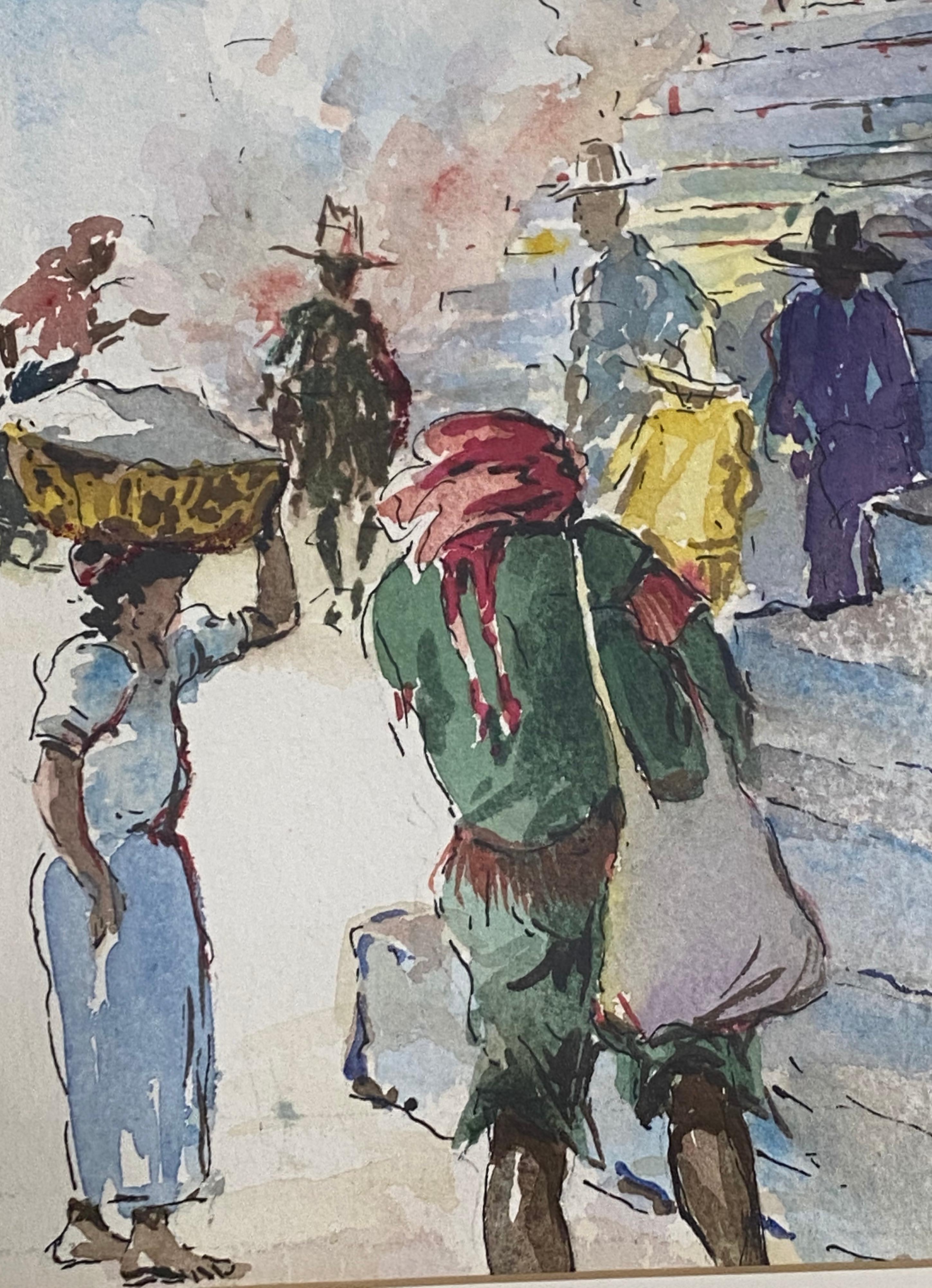 Original Vintage-Aquarell der lateinamerikanischen Schule, ca. 1960 im Angebot 1