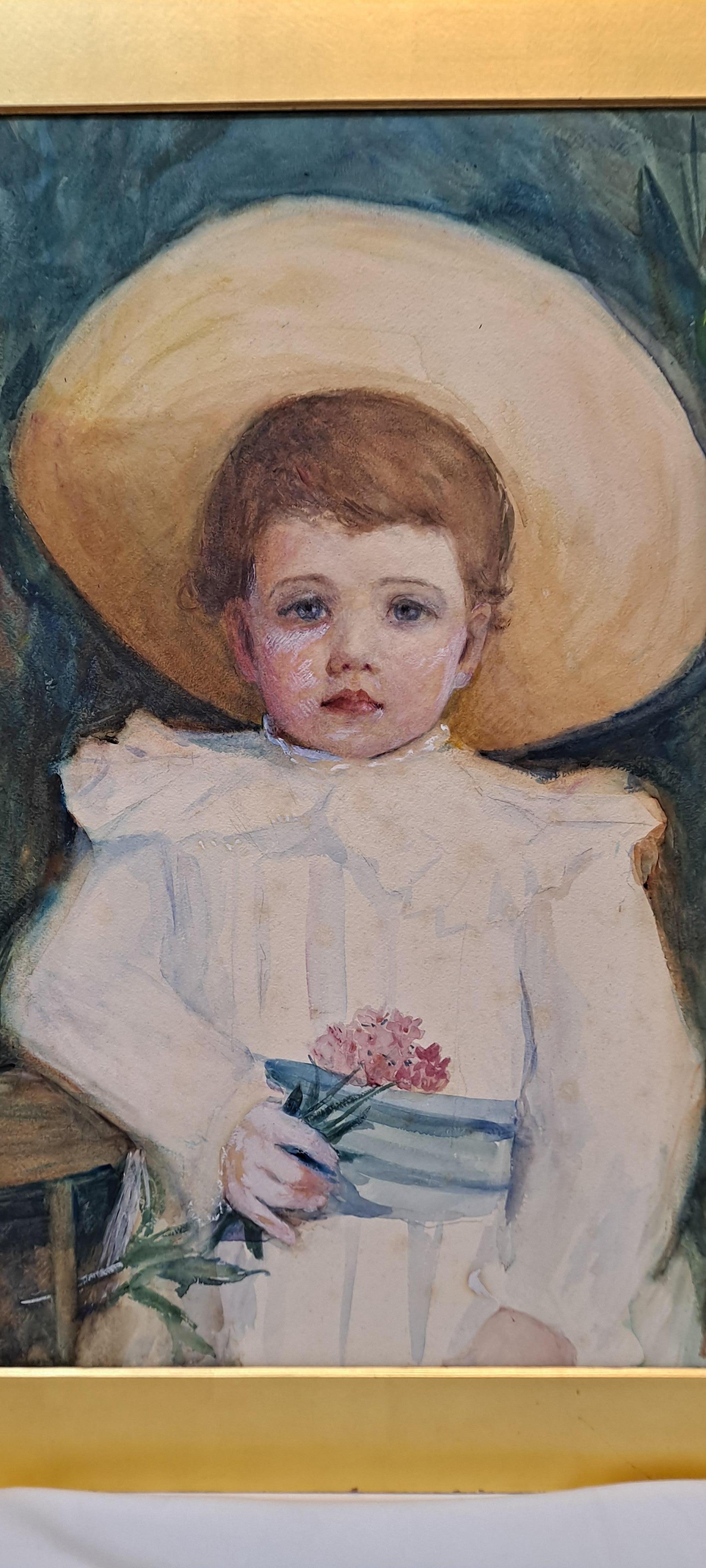 19e s. Aquarelle « Portrait d'un enfant dans une robe blanche » d'après Mary Cassatt en vente 4