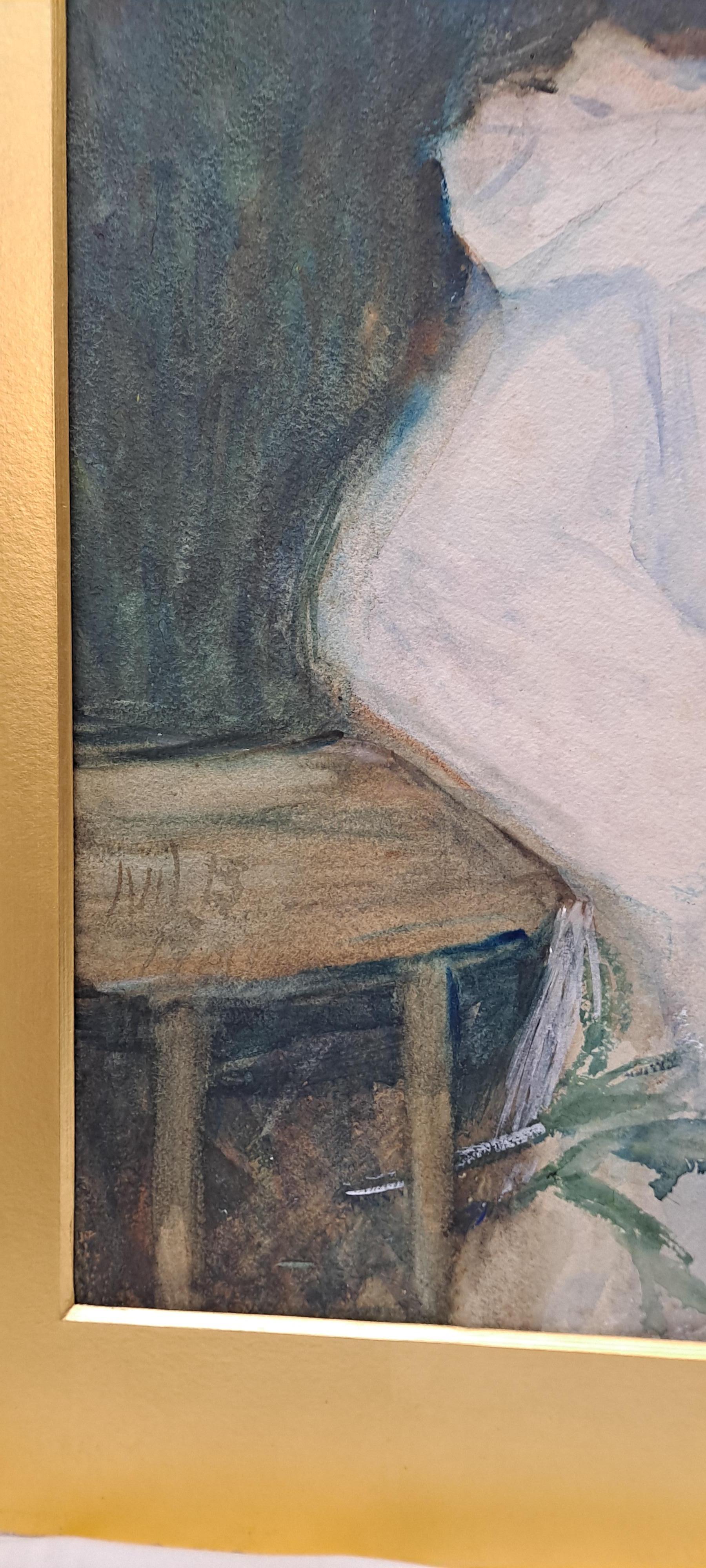19e s. Aquarelle « Portrait d'un enfant dans une robe blanche » d'après Mary Cassatt en vente 3