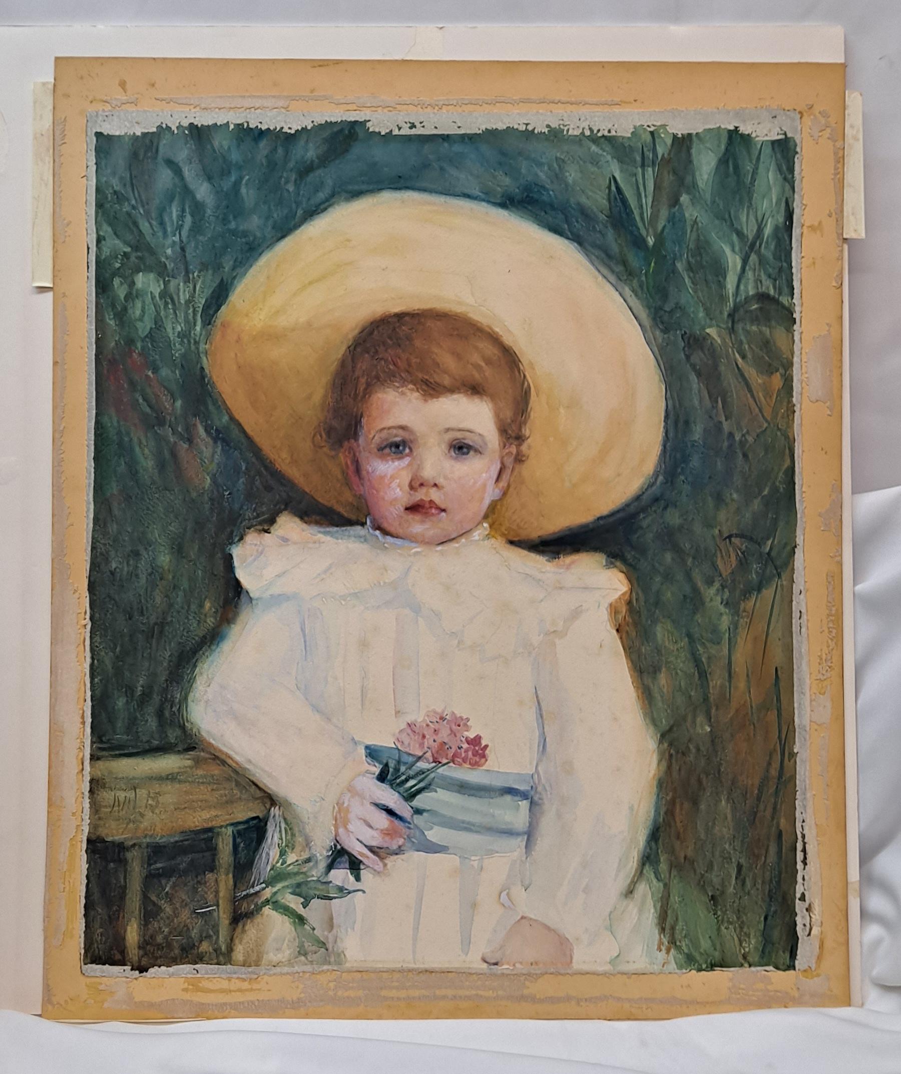 19e s. Aquarelle « Portrait d'un enfant dans une robe blanche » d'après Mary Cassatt en vente 2