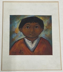 Arturo Nieto Pastel Portrait Miniature of a Young Boy c.1970