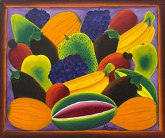 Nature morte Alberoi Bazile « Fruit » dans un cadre sculpté à la main, vers 1970