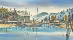 Pacific Northwest Harbor Scene Original Watercolor by G.G. Kennedy c.1967