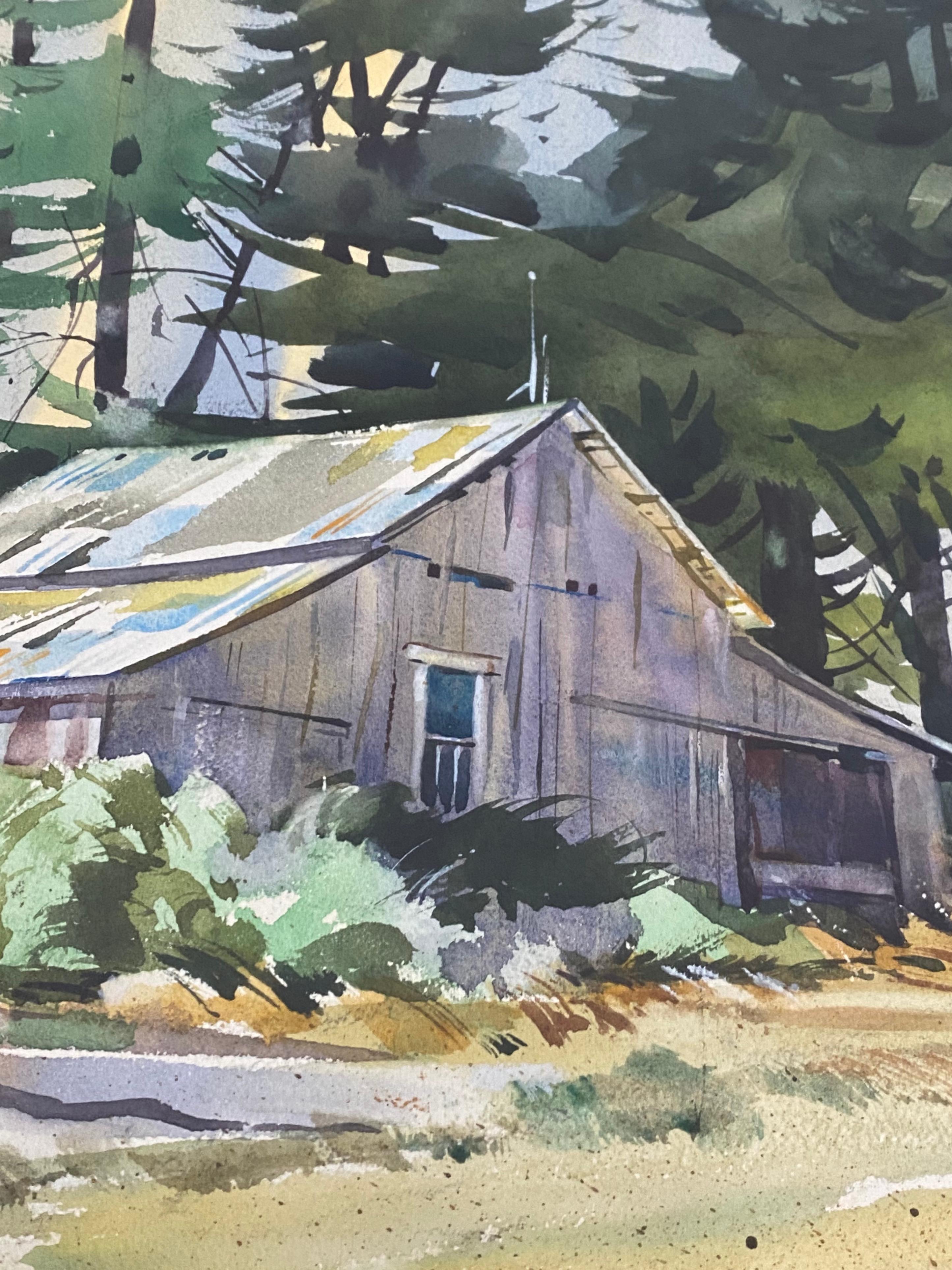 Country Barn Original Watercolor by Meyer (Watercolor Society of America) C.1970 For Sale 3