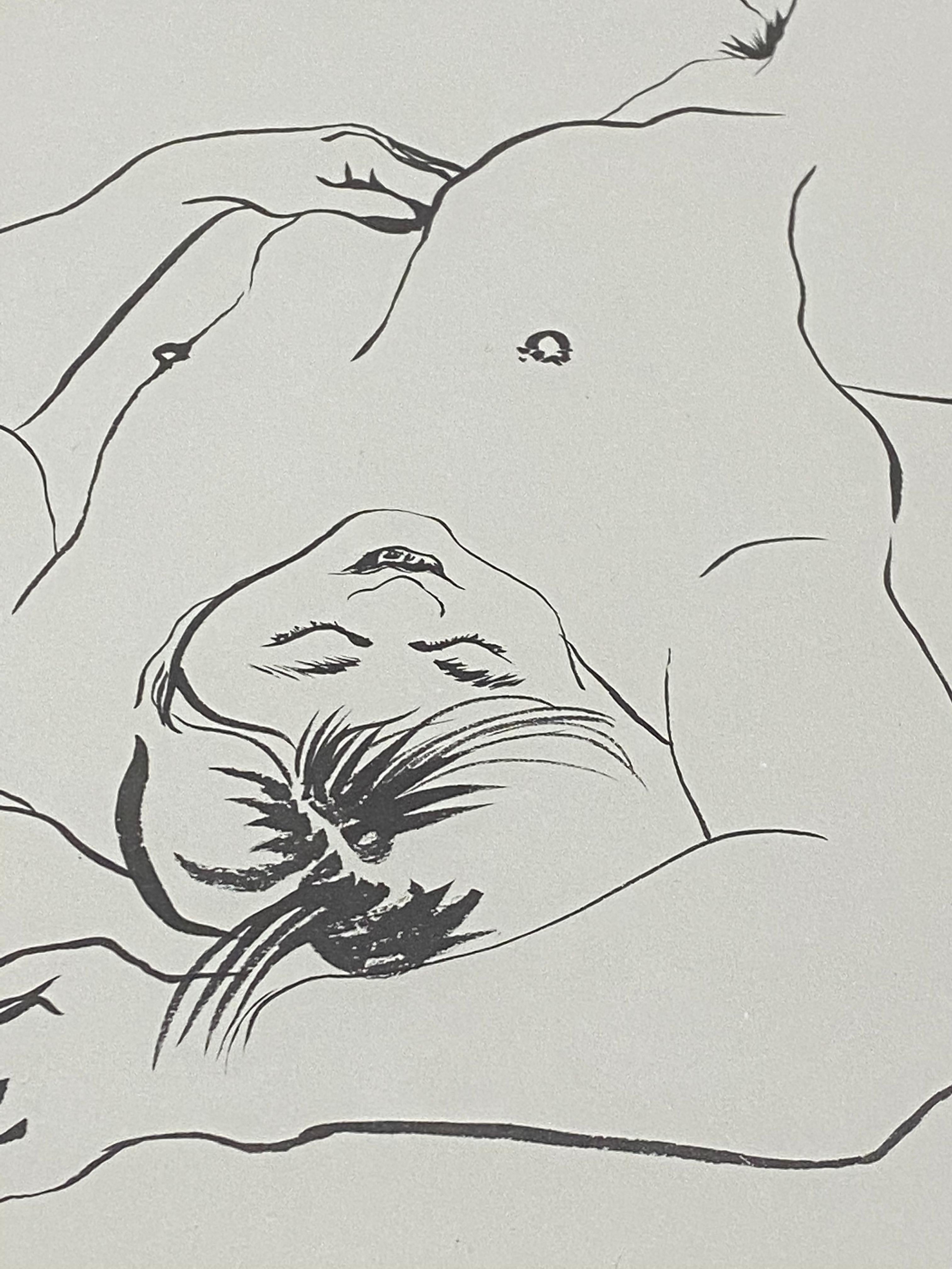 Jody Keane Reclining Nude Original Pen and Ink Drawing 20th c. For Sale 2