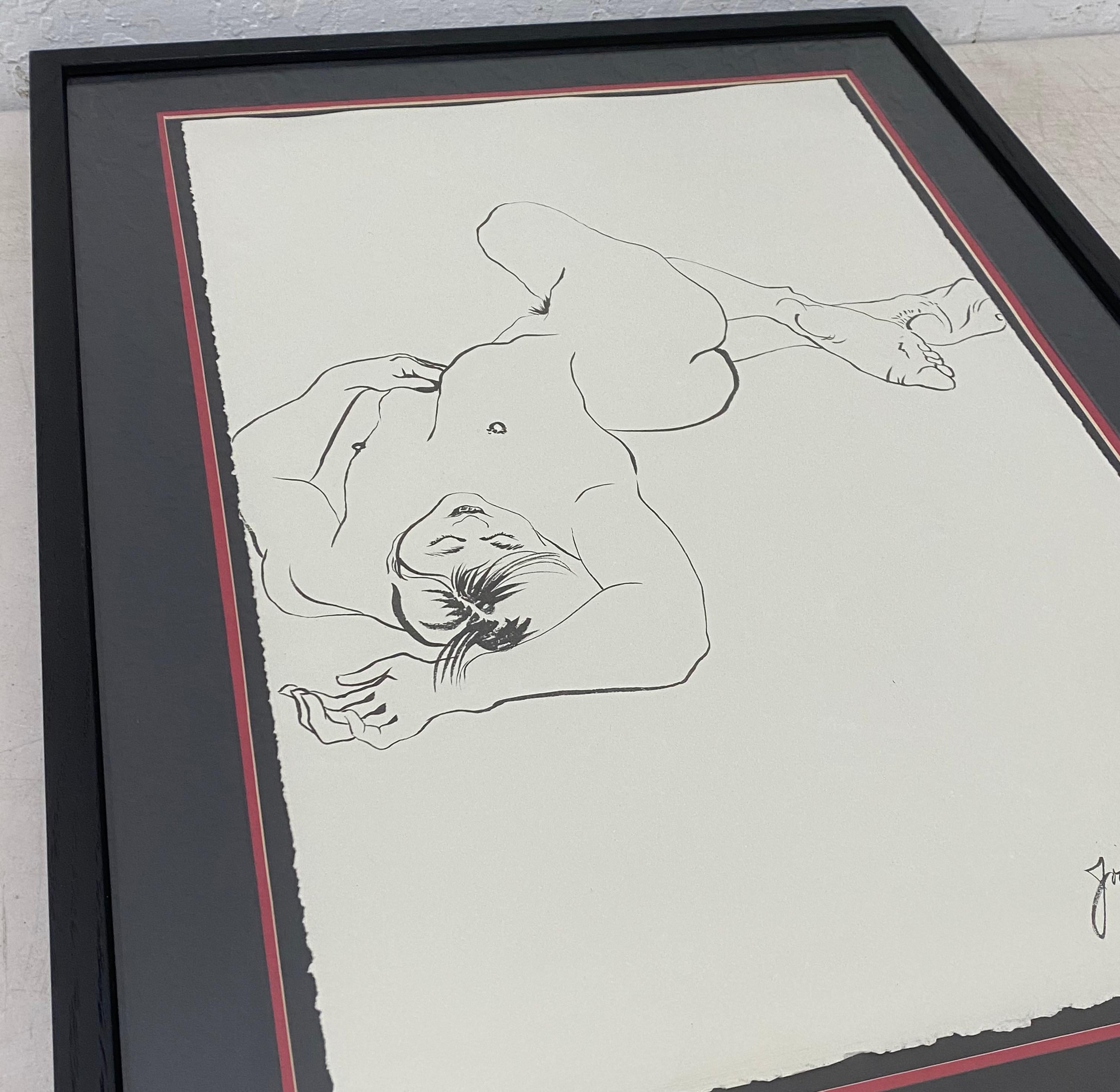 Jody Keane Reclining Nude Original Pen and Ink Drawing 20th c. For Sale 3