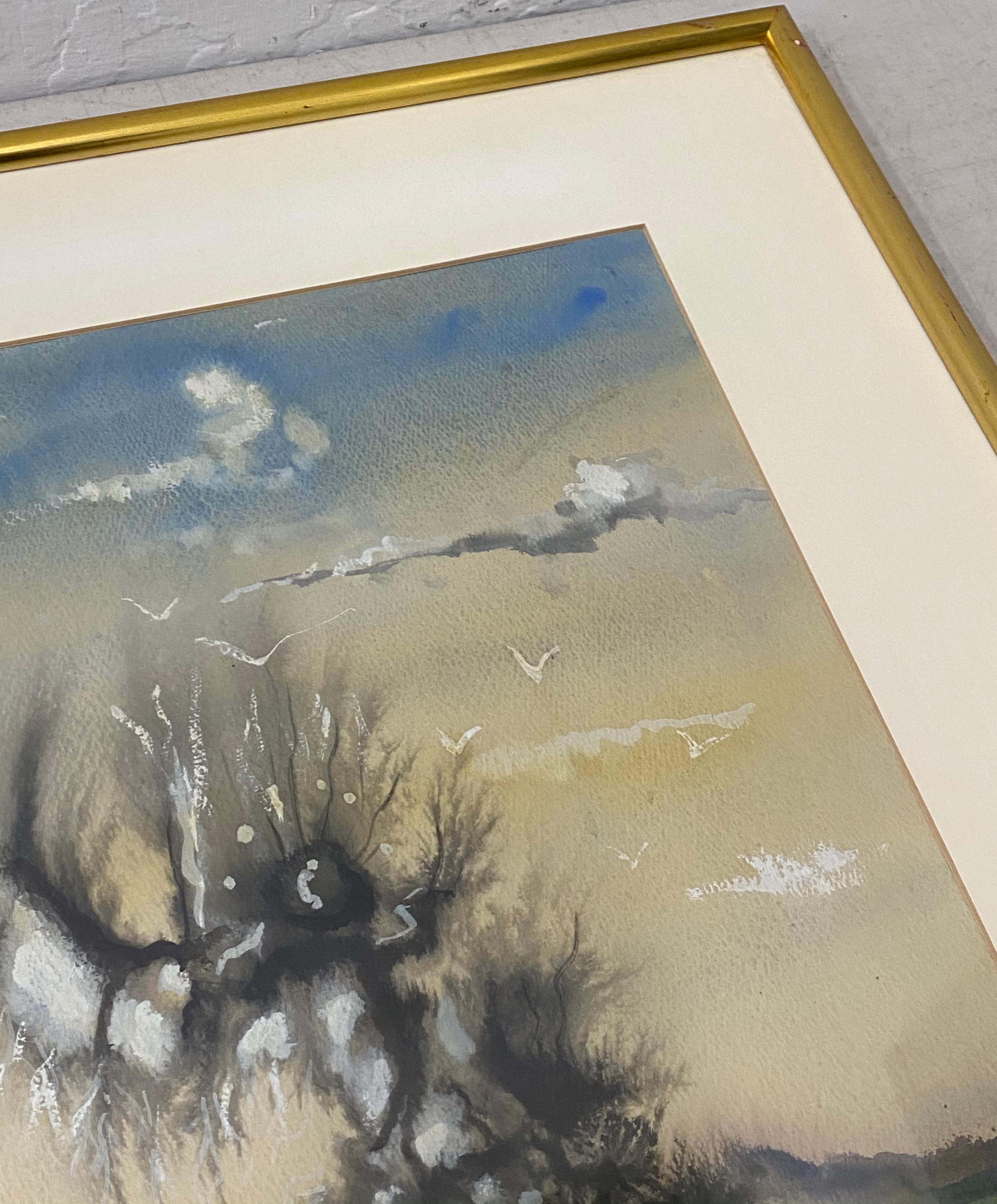 Aquarelle vintage - Paysage surréaliste original - C.1970 - Art de Unknown