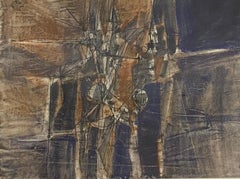 Robert Andrew Parker Acuarela original de mediados de siglo "Abstracción" C.1960