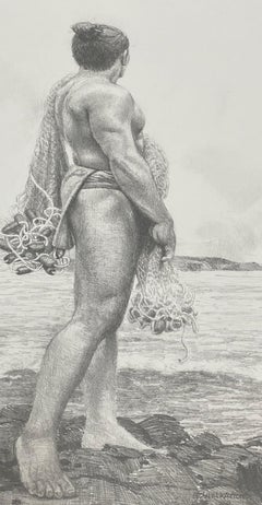 Original Graphitporträt "Hawaiianischer Mann" von Edwin Kayton, ca. 1998