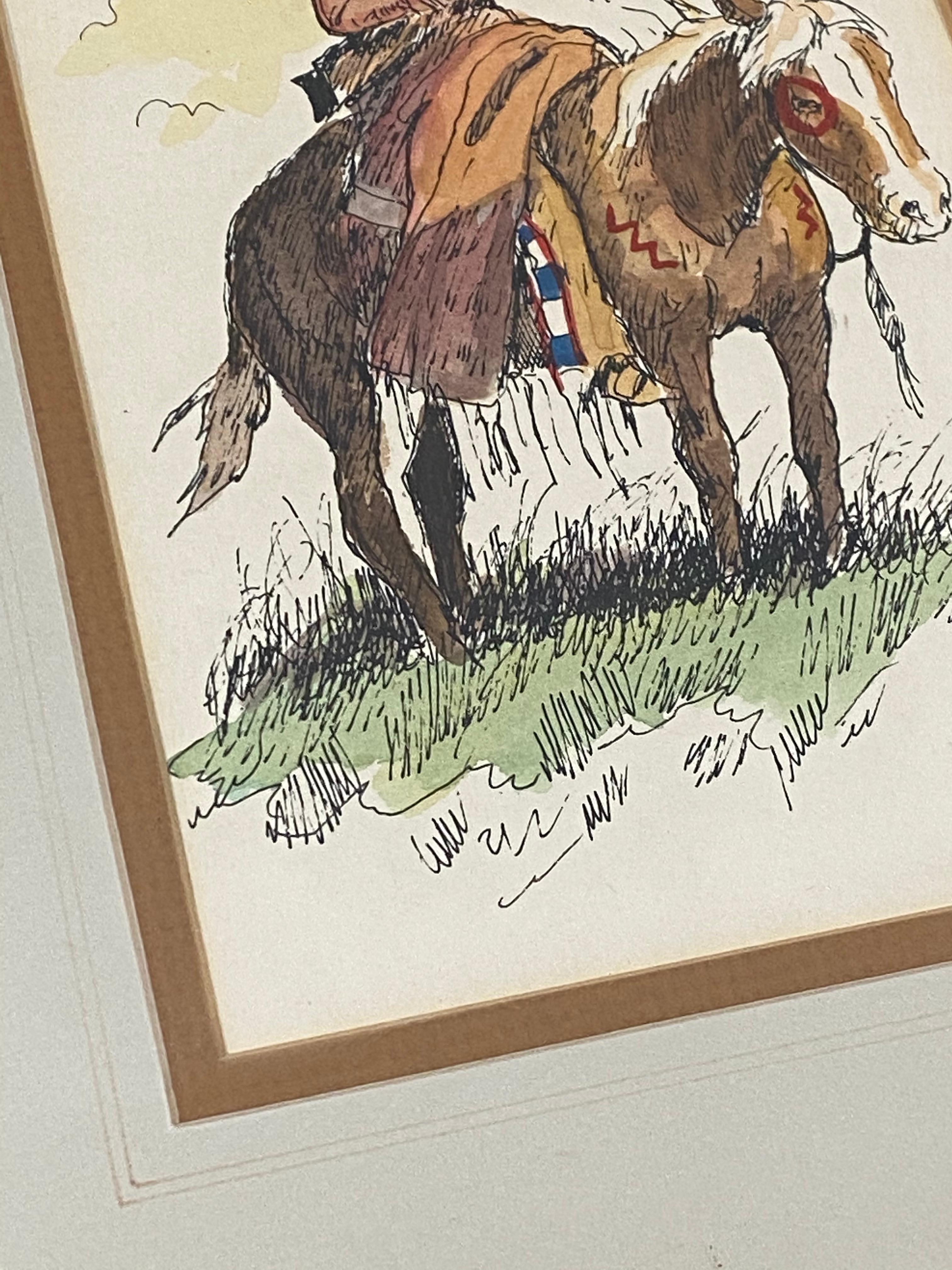 William Zivic Native American Indian on Horseback Original Watercolor c.1985 1