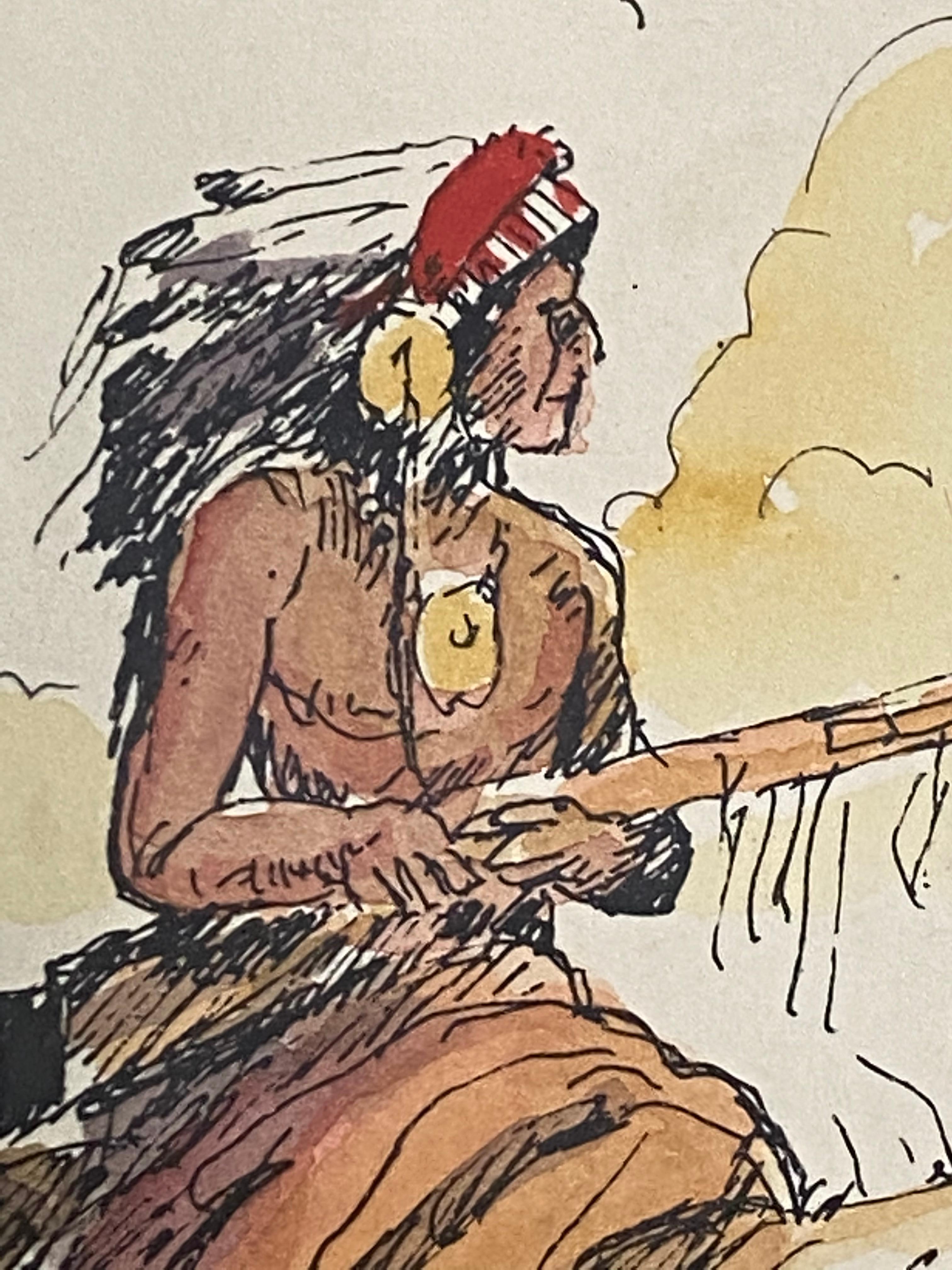 William Zivic Native American Indian on Horseback Original Watercolor c.1985 3
