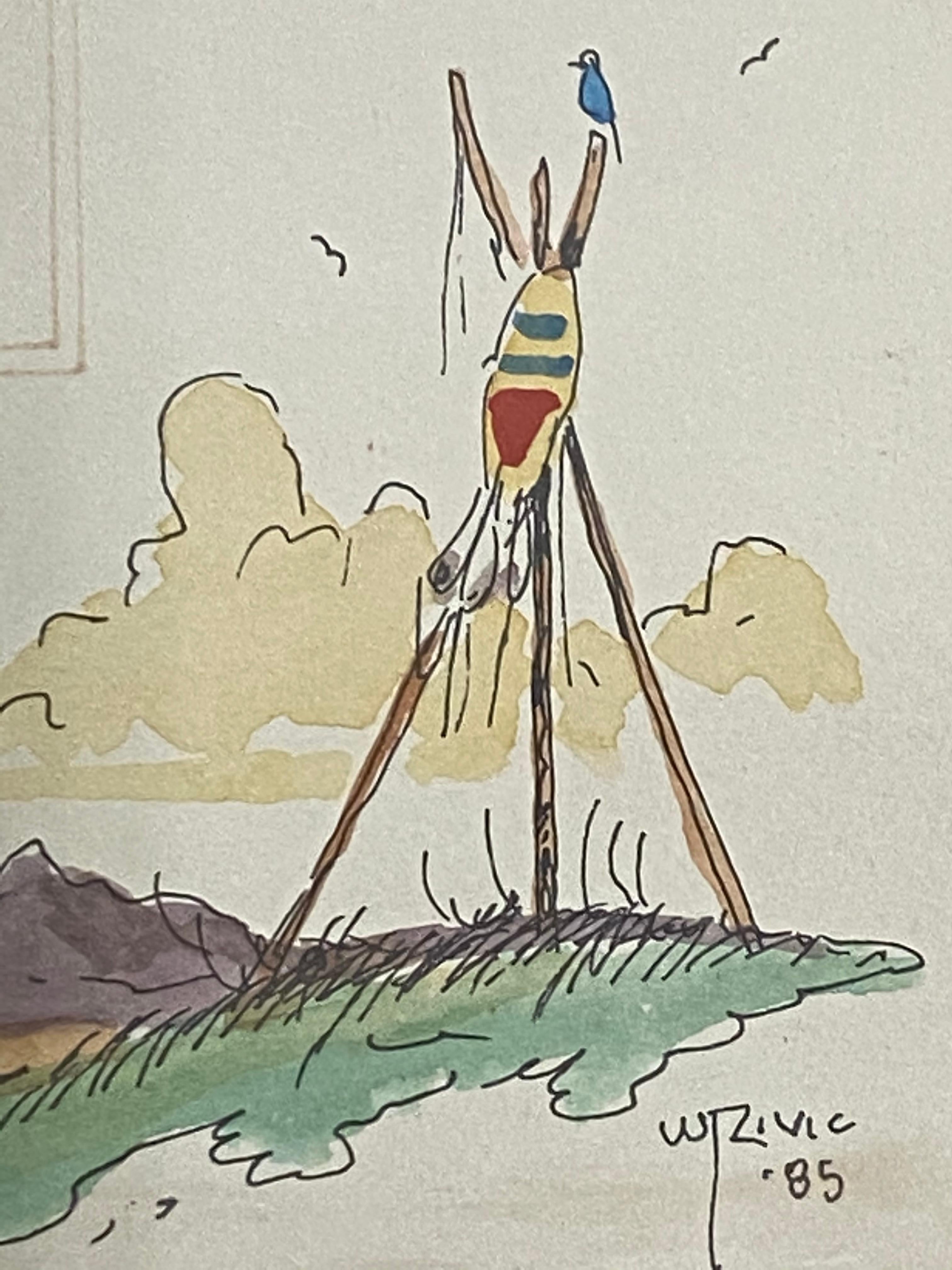 William Zivic Native American Indian on Horseback Original Watercolor c.1985 4