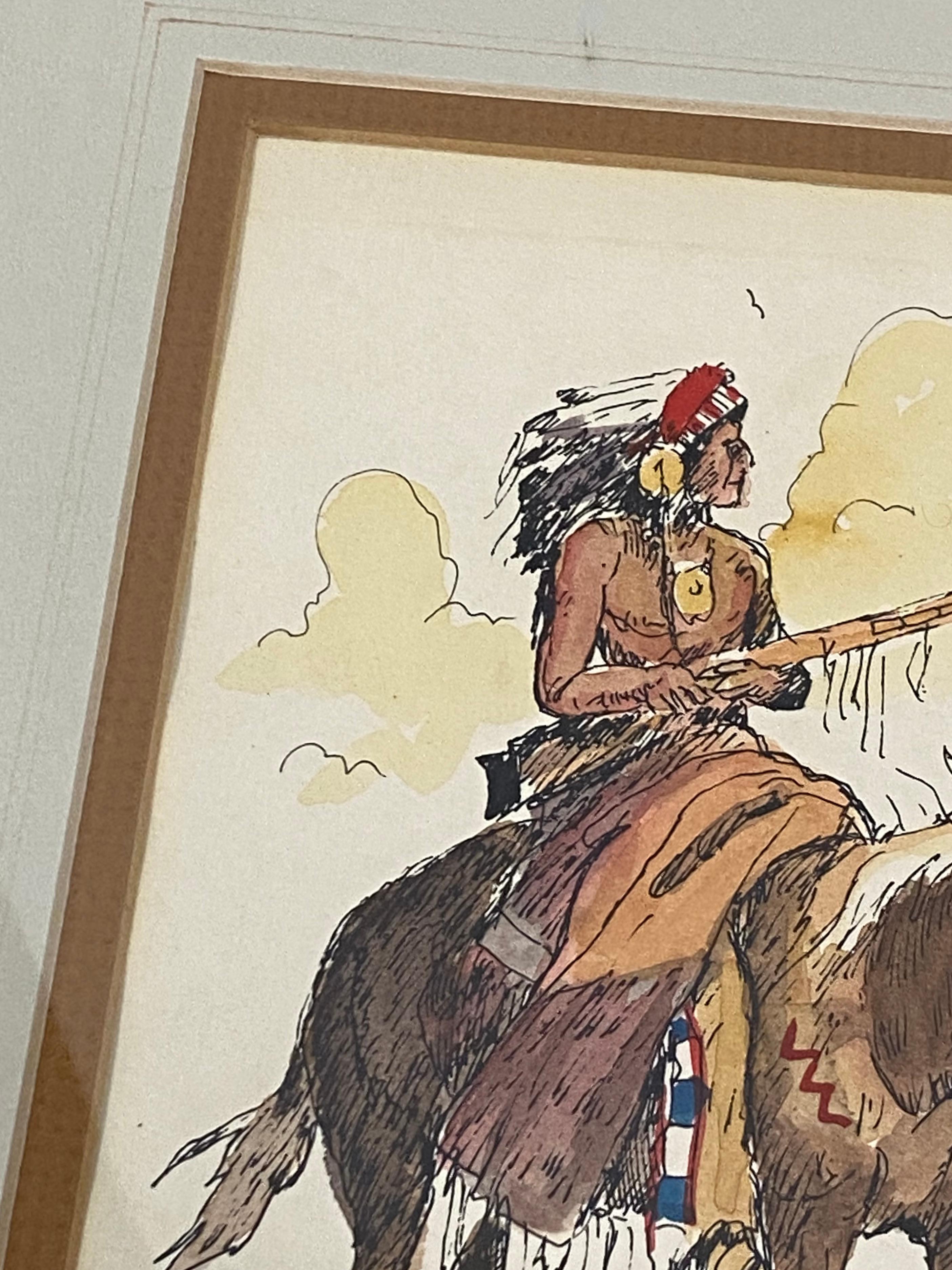 William Zivic Native American Indian on Horseback Original Watercolor c.1985

Watercolor with Pen and Ink on Paper

Dimensions 4.5