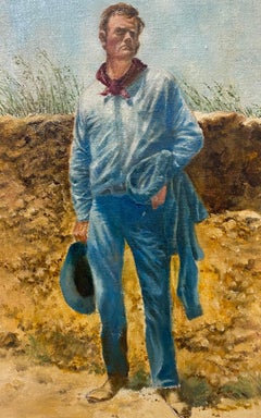 Newton Pratt "Study of a Man in Blue Levi's" Original Oil Painting C.1978