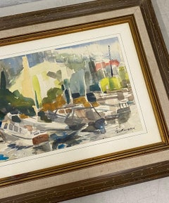 Robert Freiman "Boats at Harbor" Original Watercolor C.1970