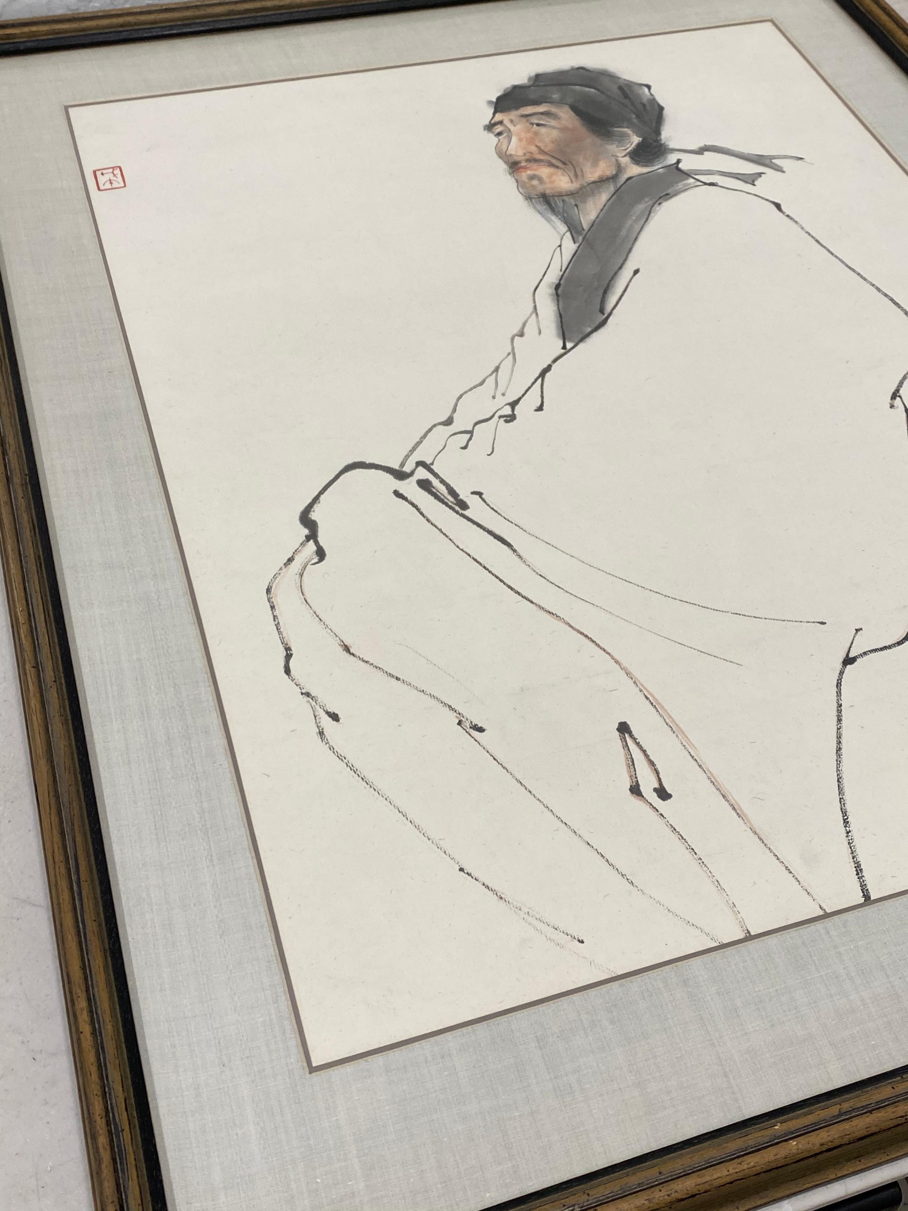 Ran Chang - Ran Chang "Retrato de un hombre" Pintura original a pluma ...