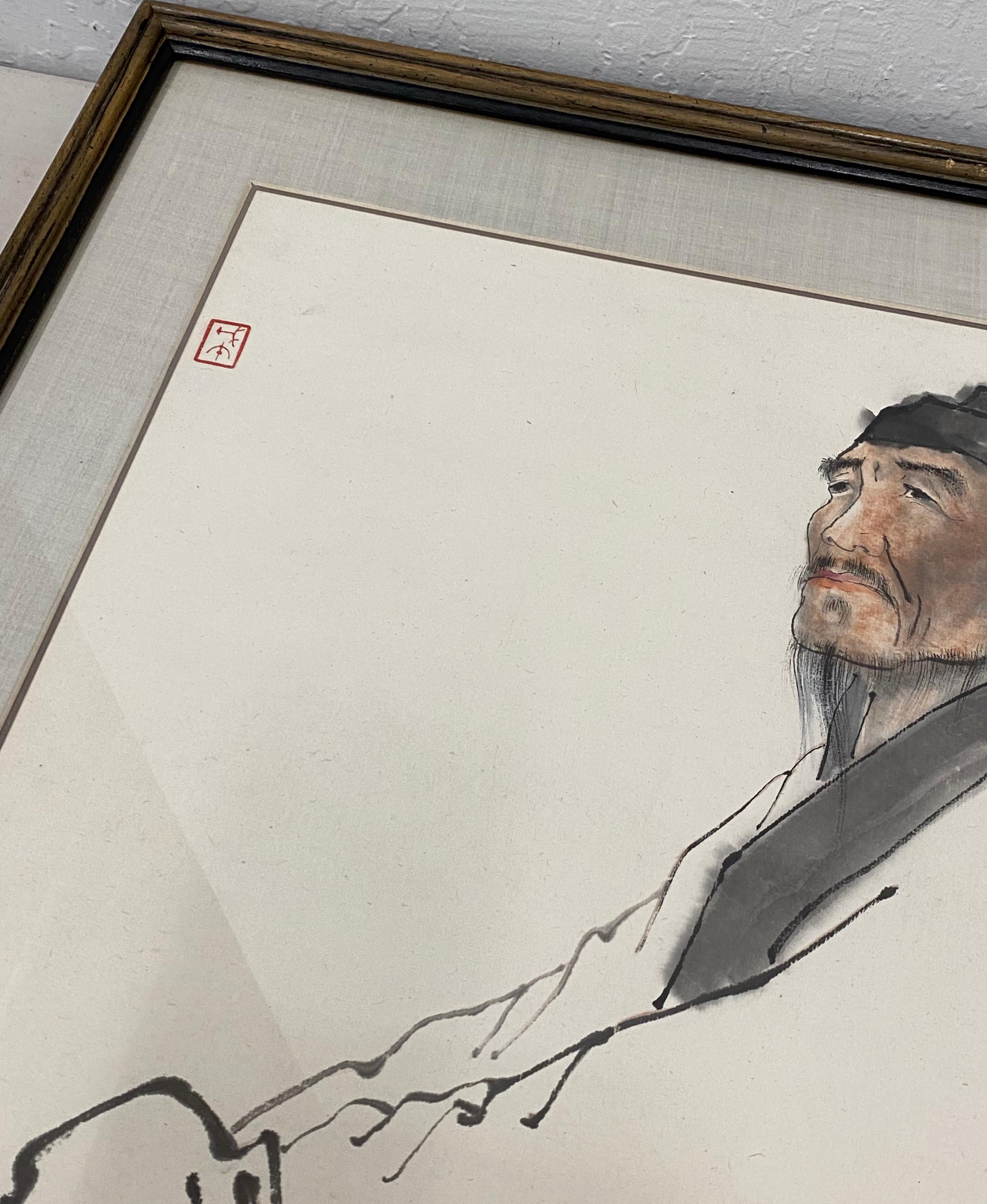 Ran Chang - Ran Chang "Retrato de un hombre" Pintura original a pluma ...