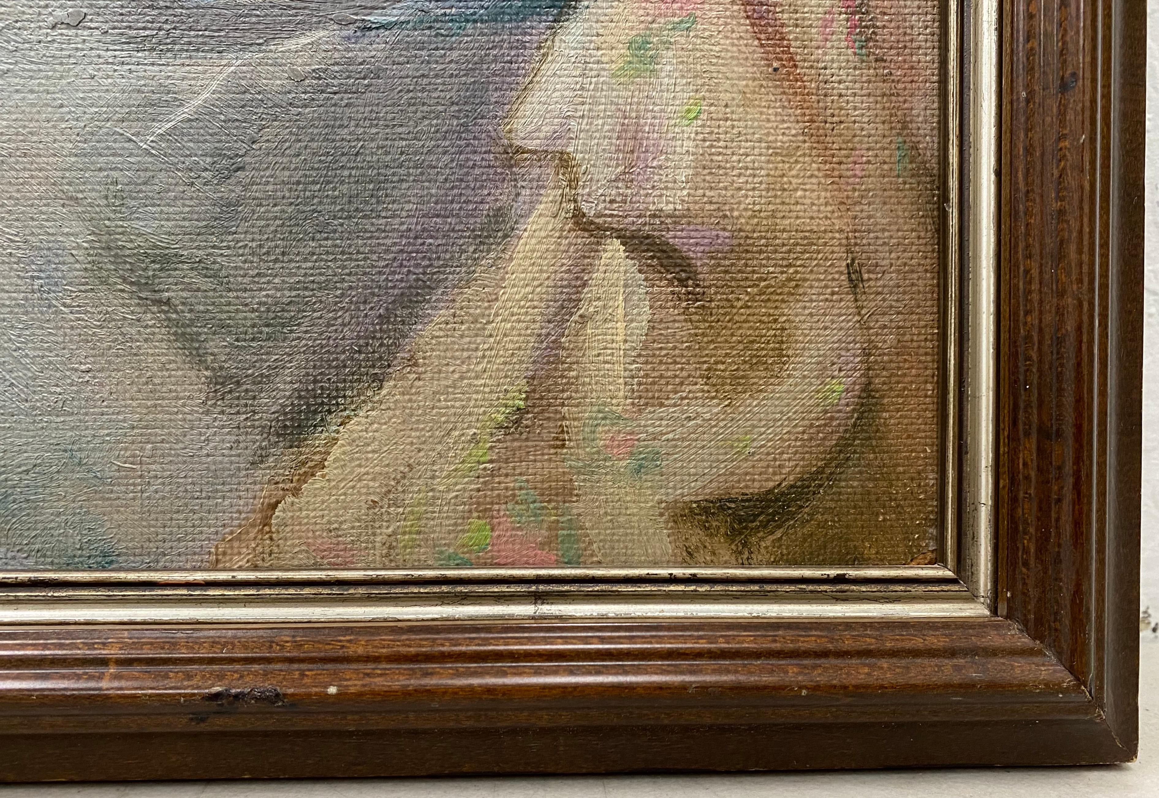 Henry Charles Hannig „Mother and Daughter“ Original Ölgemälde, ca. 1930 (Braun), Interior Painting, von Henry Charles Hanning