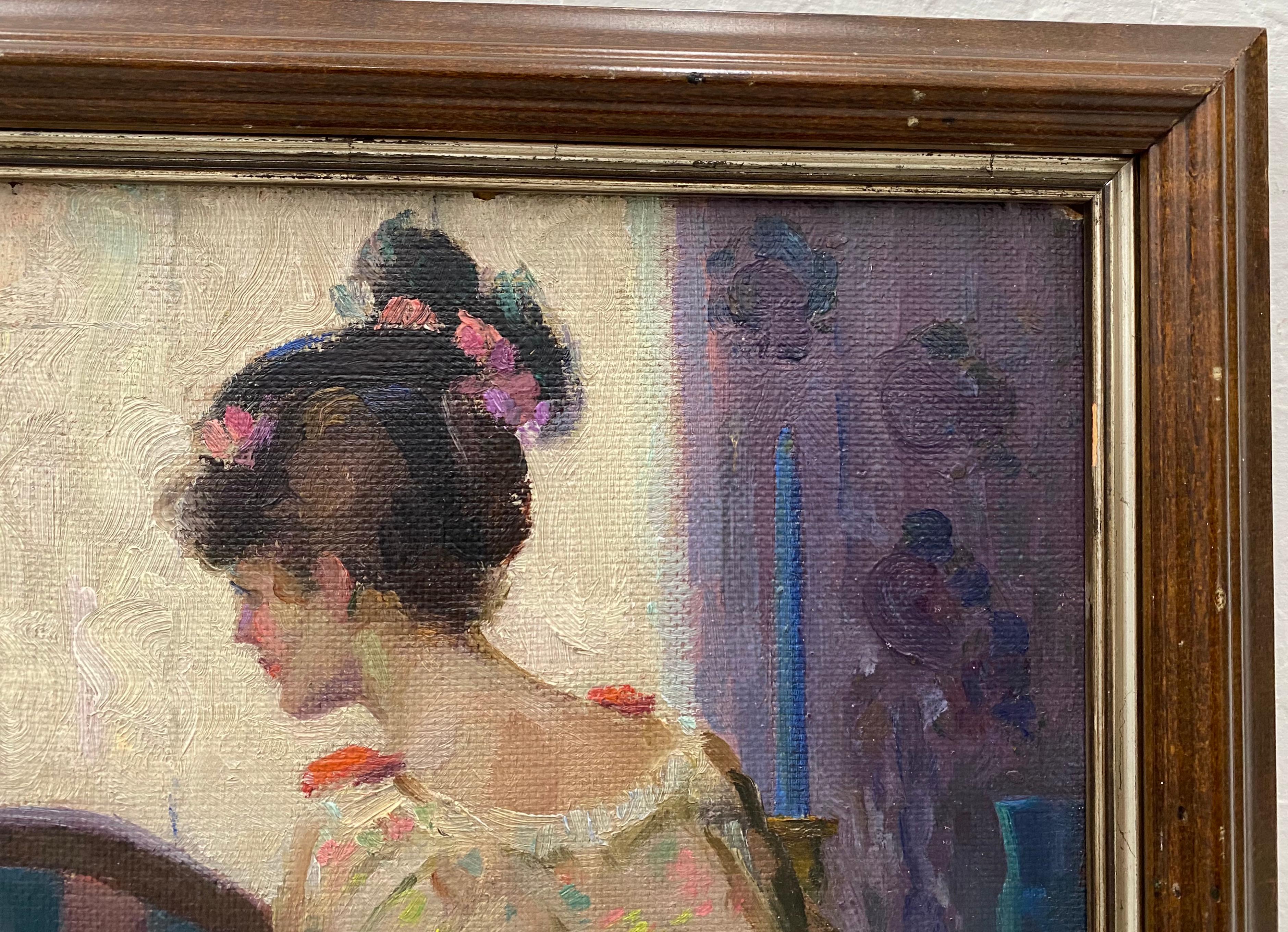 Henry Charles Hannig „Mother and Daughter“ Original Ölgemälde, ca. 1930 im Angebot 1