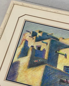 Margie Dickson "Pueblo 2" Pastel original sobre papel Siglo XX