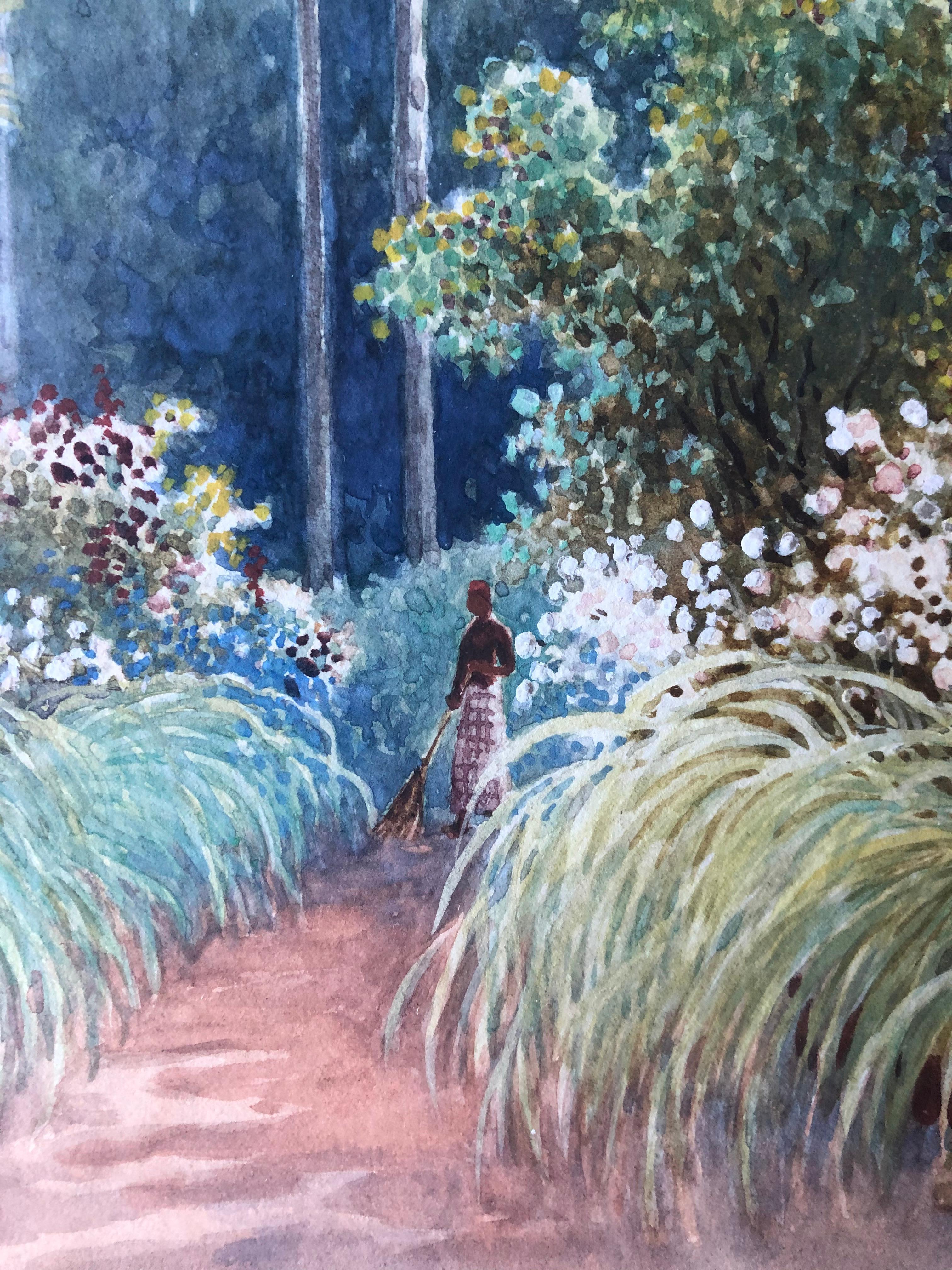 Eizo Kato 1926 Aquarelle japonaise - Gris Landscape Art par Unknown