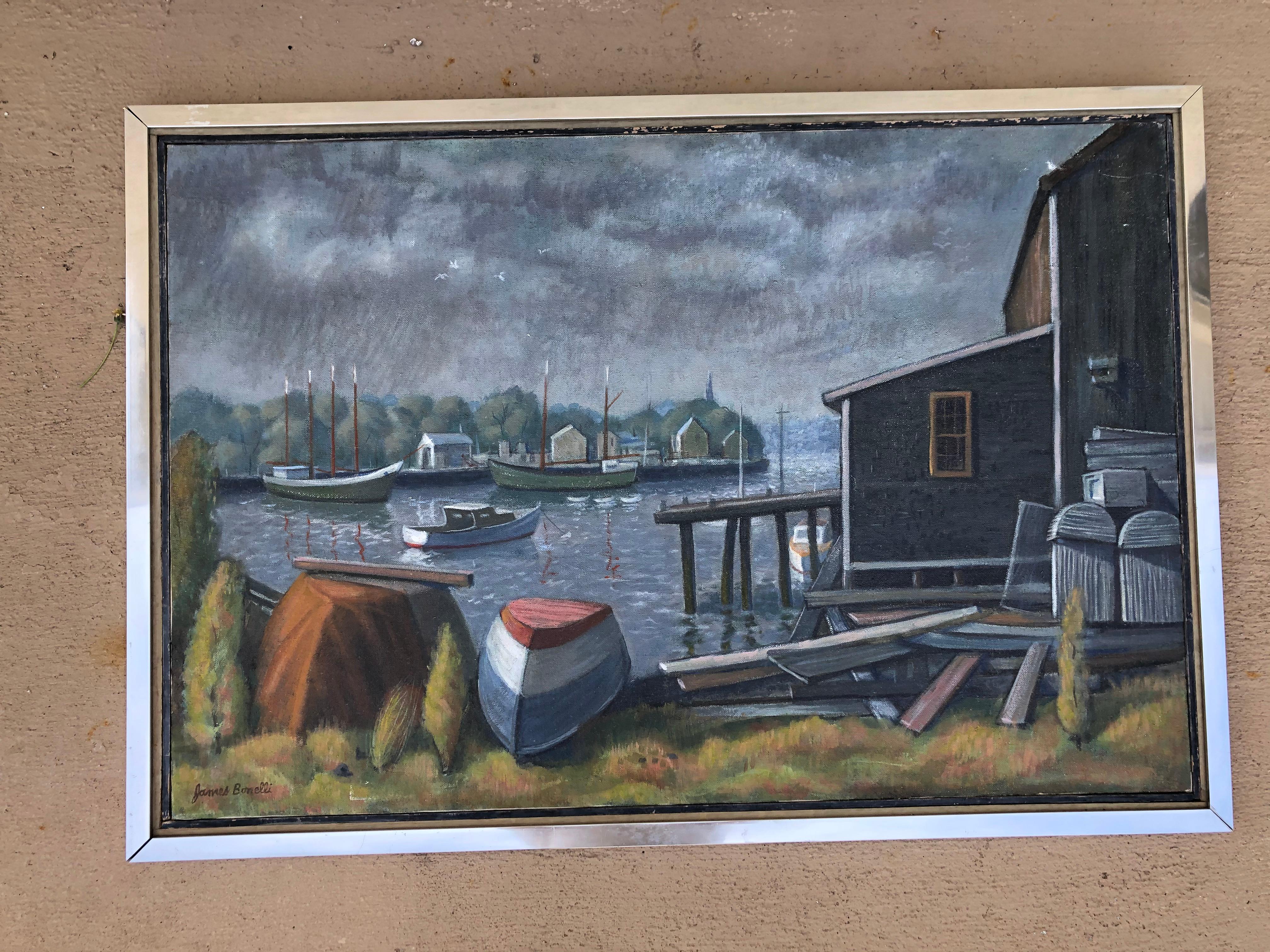 James Bonelli: 1916-2000. Aufgeführte amerikanische Künstlerin aus Philadelphia, die an der PAFA studiert hat. Erst vor wenigen Wochen wurde ein kleineres Gloucester-Gemälde von ihm für über 1.600 Dollar versteigert. Diese wunderbare Hafenszene