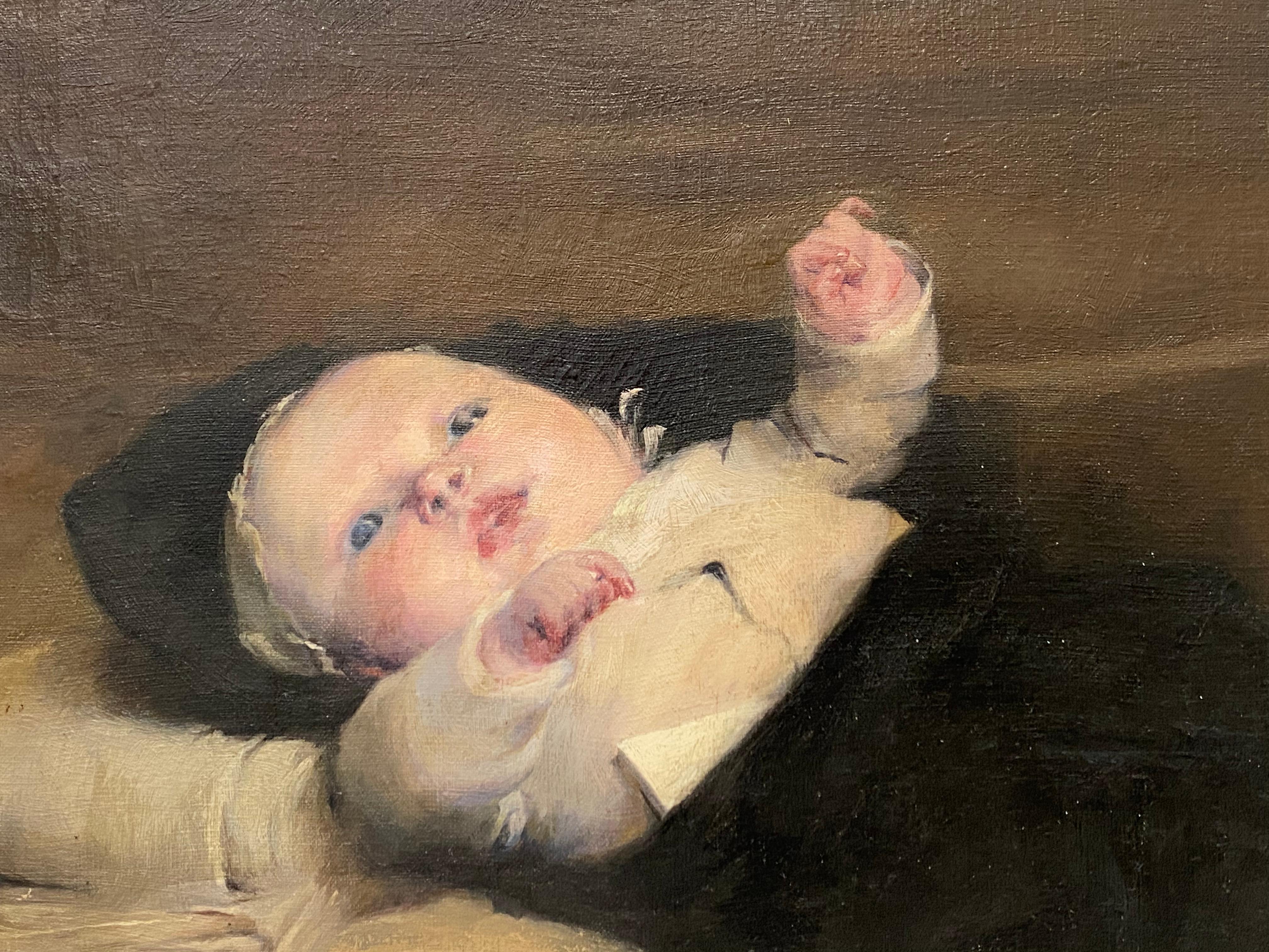 Louis Henri Deschamps Portrait of a Baby 19th Century For Sale 2
