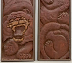 Original-Holz-Wandskulpturen „Two Tigers“ von Richard Whalen, Richard Whalen, ca. 1970