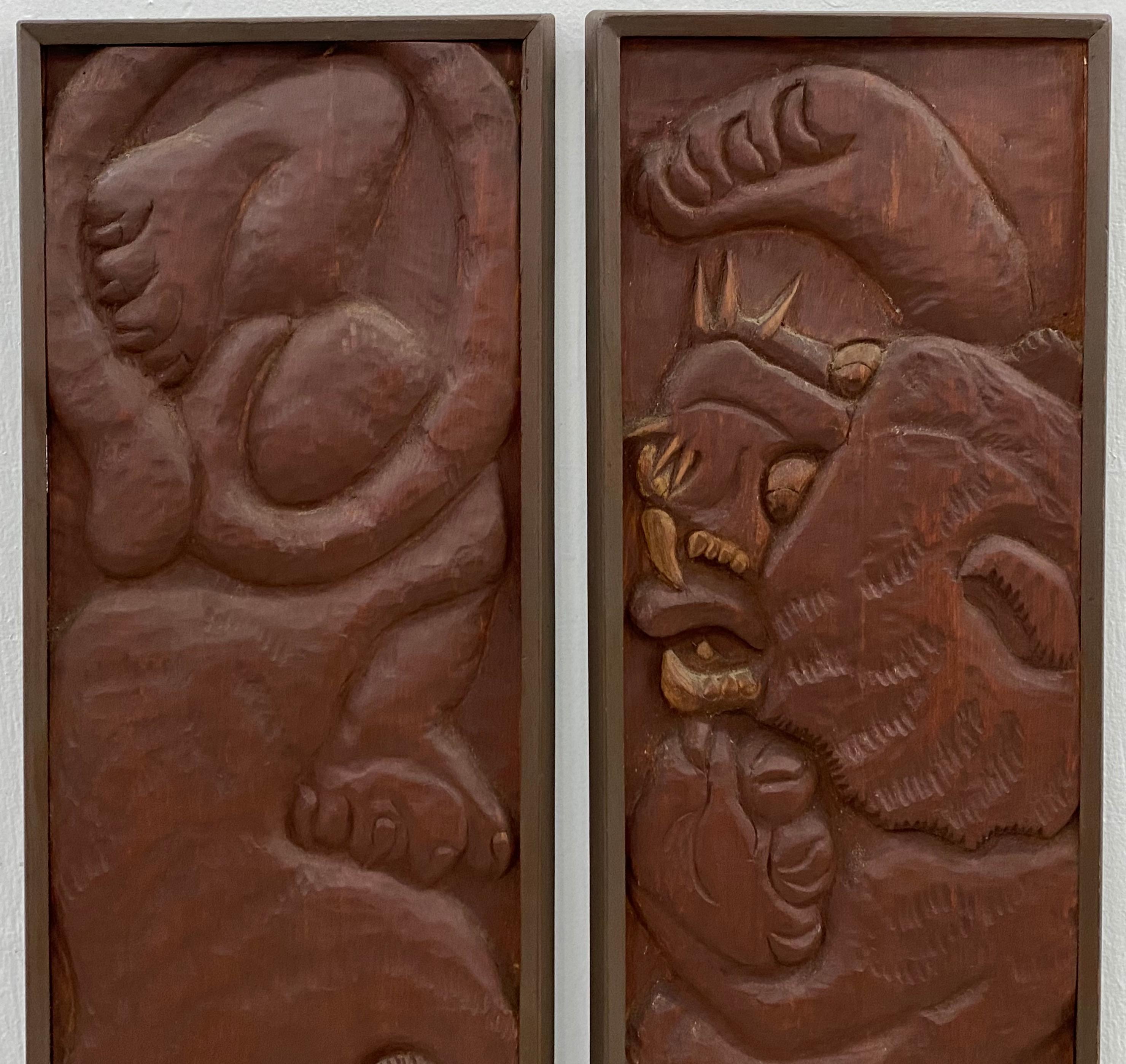 Original-Holz-Wandskulpturen von Richard Whalen, „Zwei Tiger“, um 1970 im Angebot 2