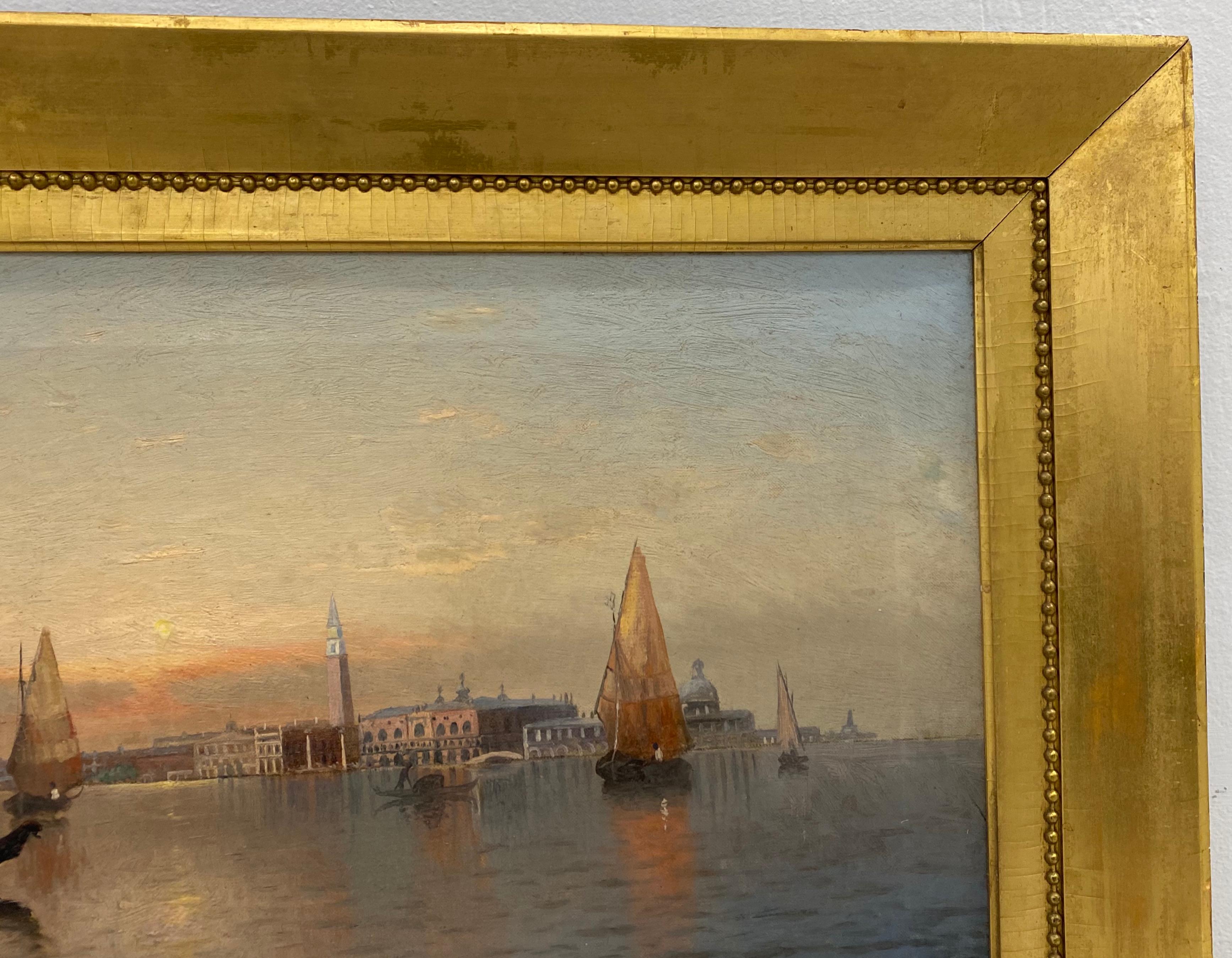 19th C. Karl Eugene Felix View of Venice Italy Original Oil Painting C.1880 2