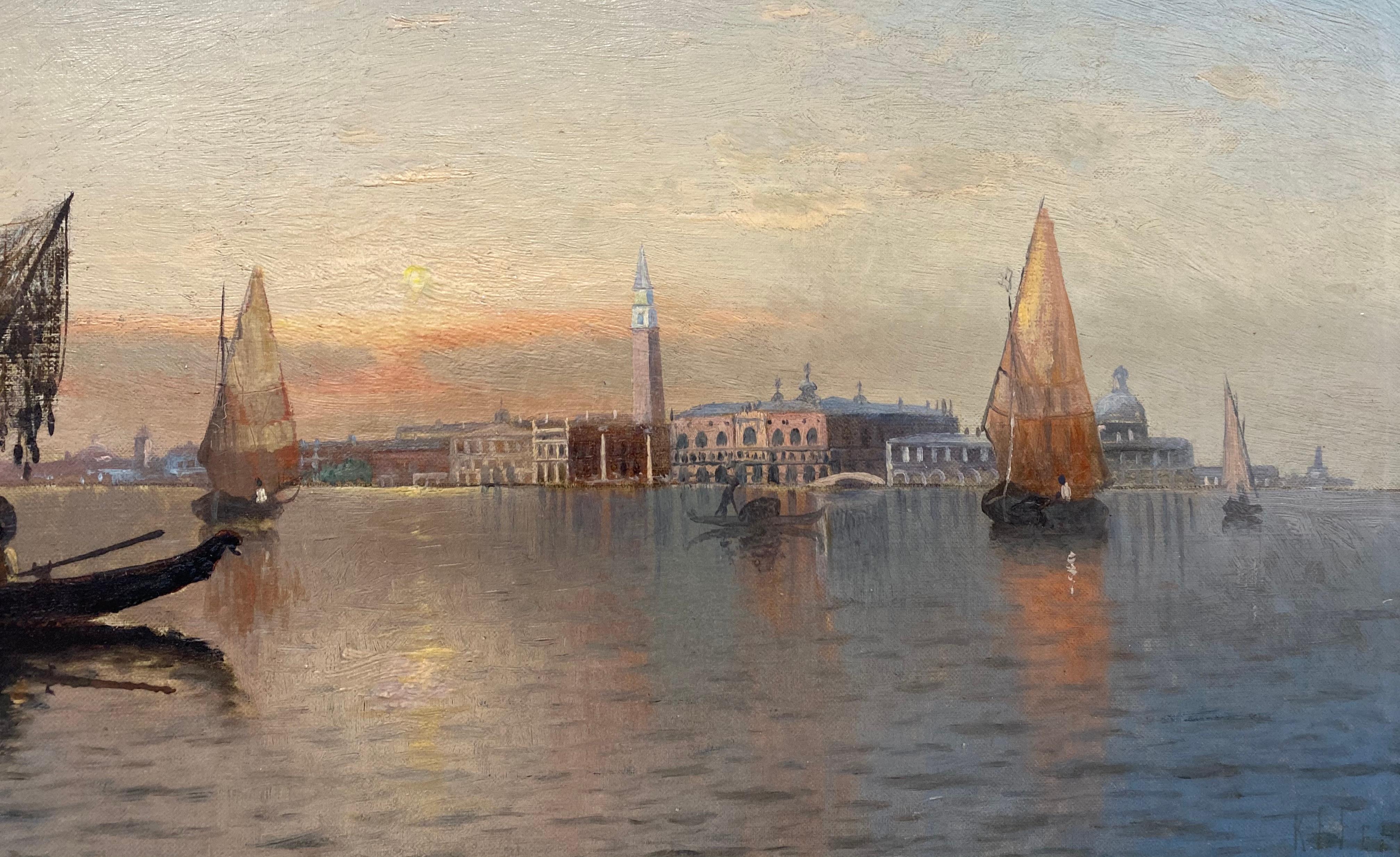 19th C. Karl Eugene Felix View of Venice Italy Original Oil Painting C.1880 5