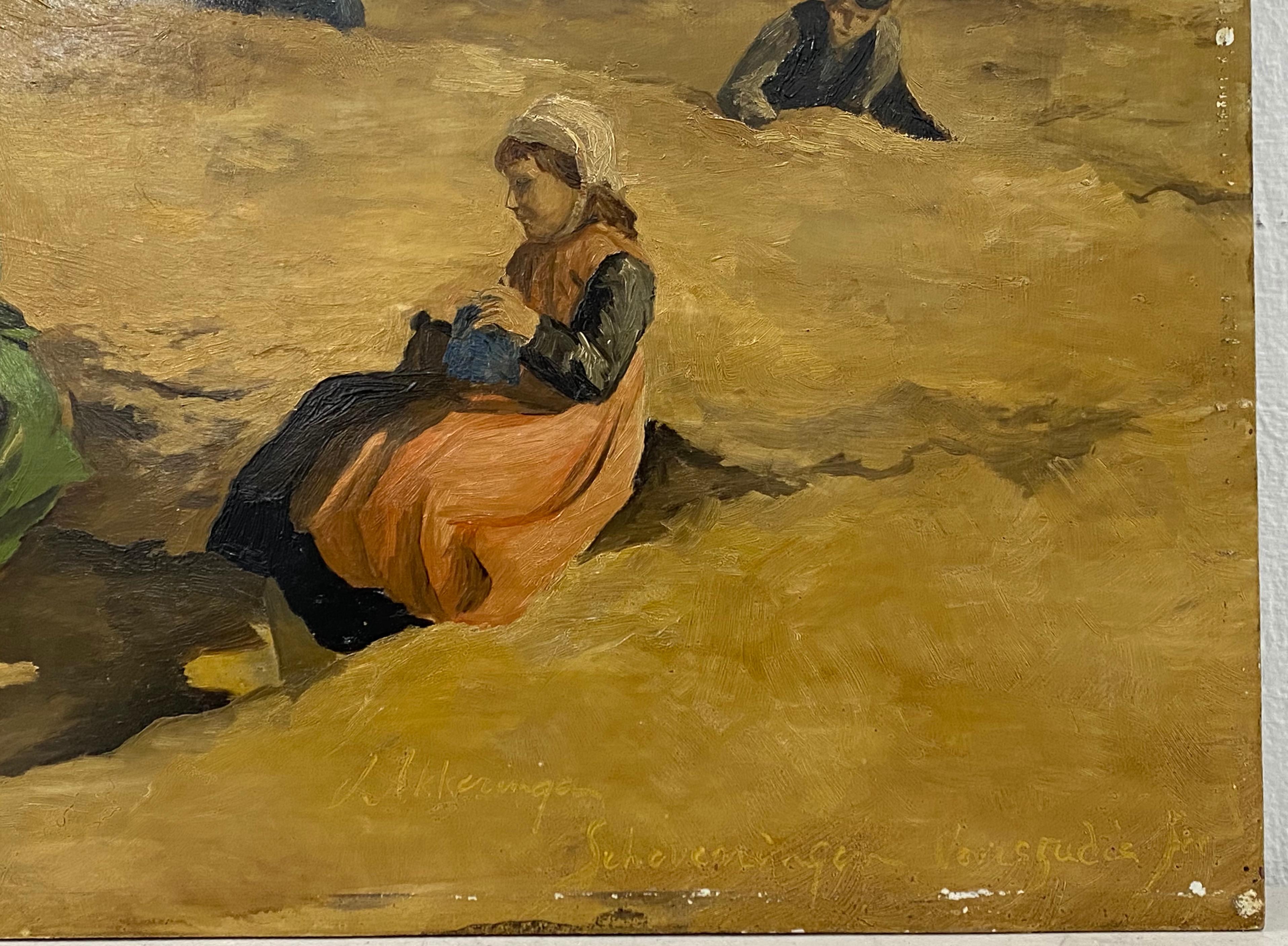 Im Stil von Johannes Evert Hendrik Akkeringa, Strandszene, Ölgemälde, ca. 1920 im Angebot 1