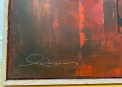 Les Lambson Vintage Abstract Red Landscape Original Painting C.1970