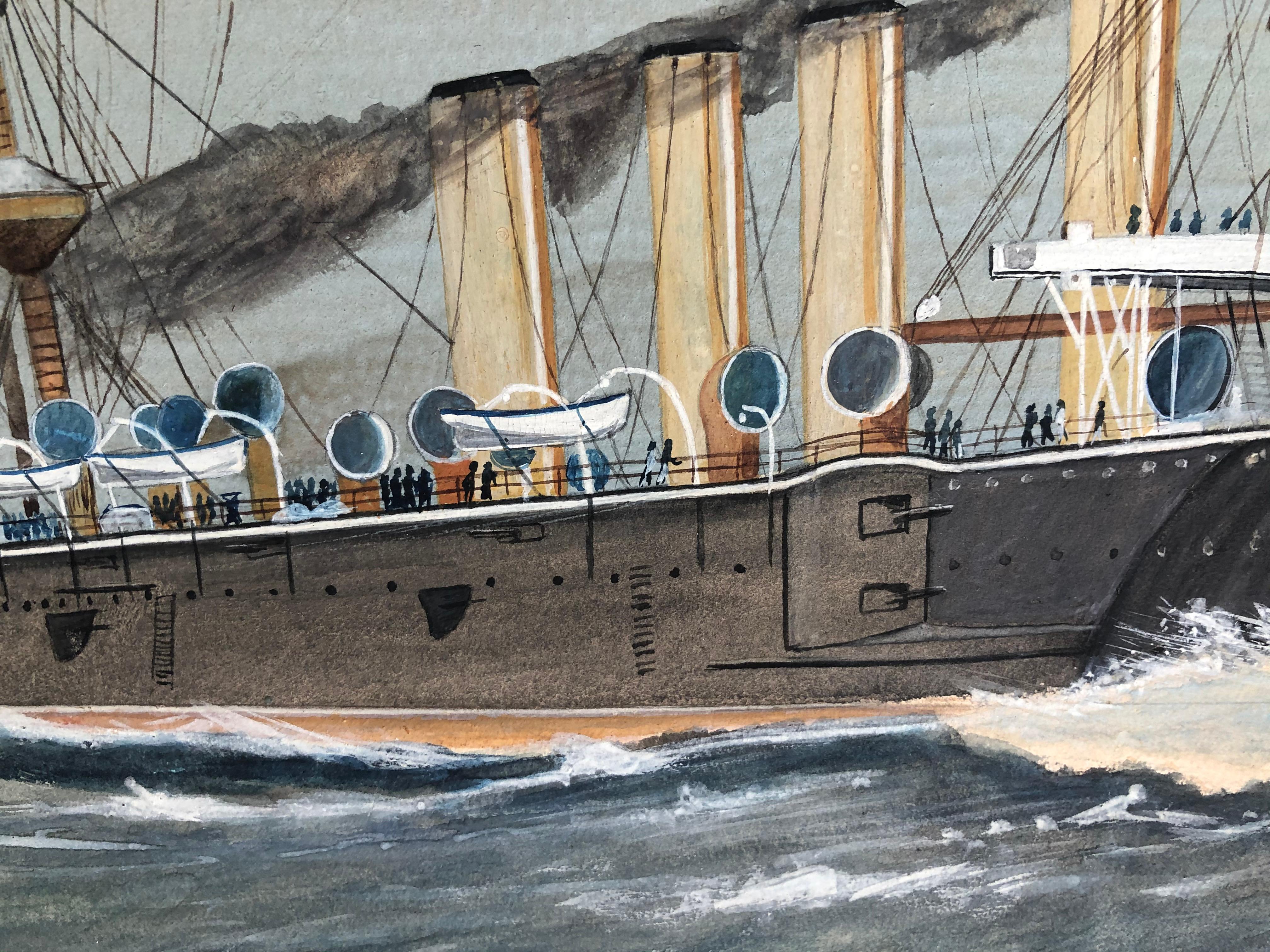 HMS Powerful 1904 Watercolor For Sale 1