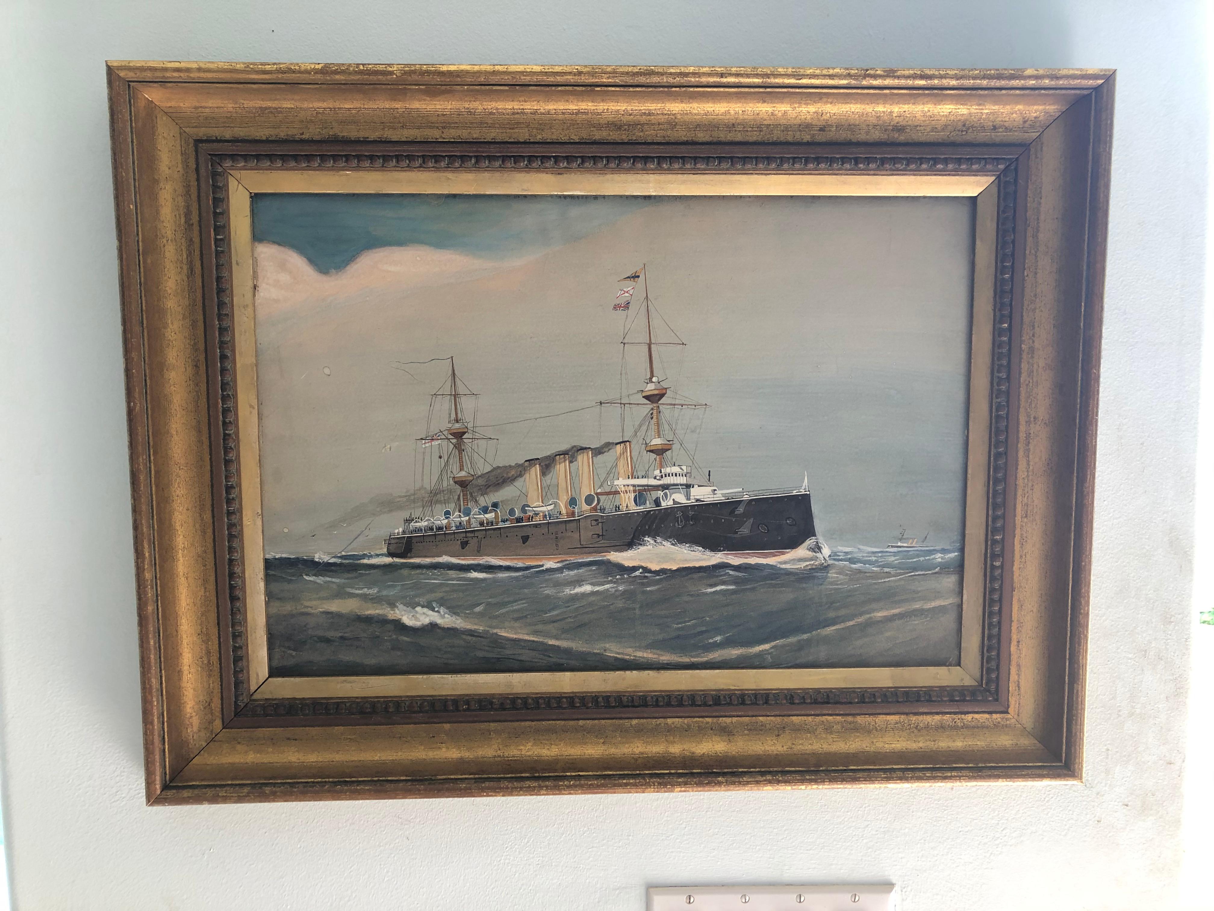 HMS Powerful 1904 Watercolor - Realist Art by Unknown