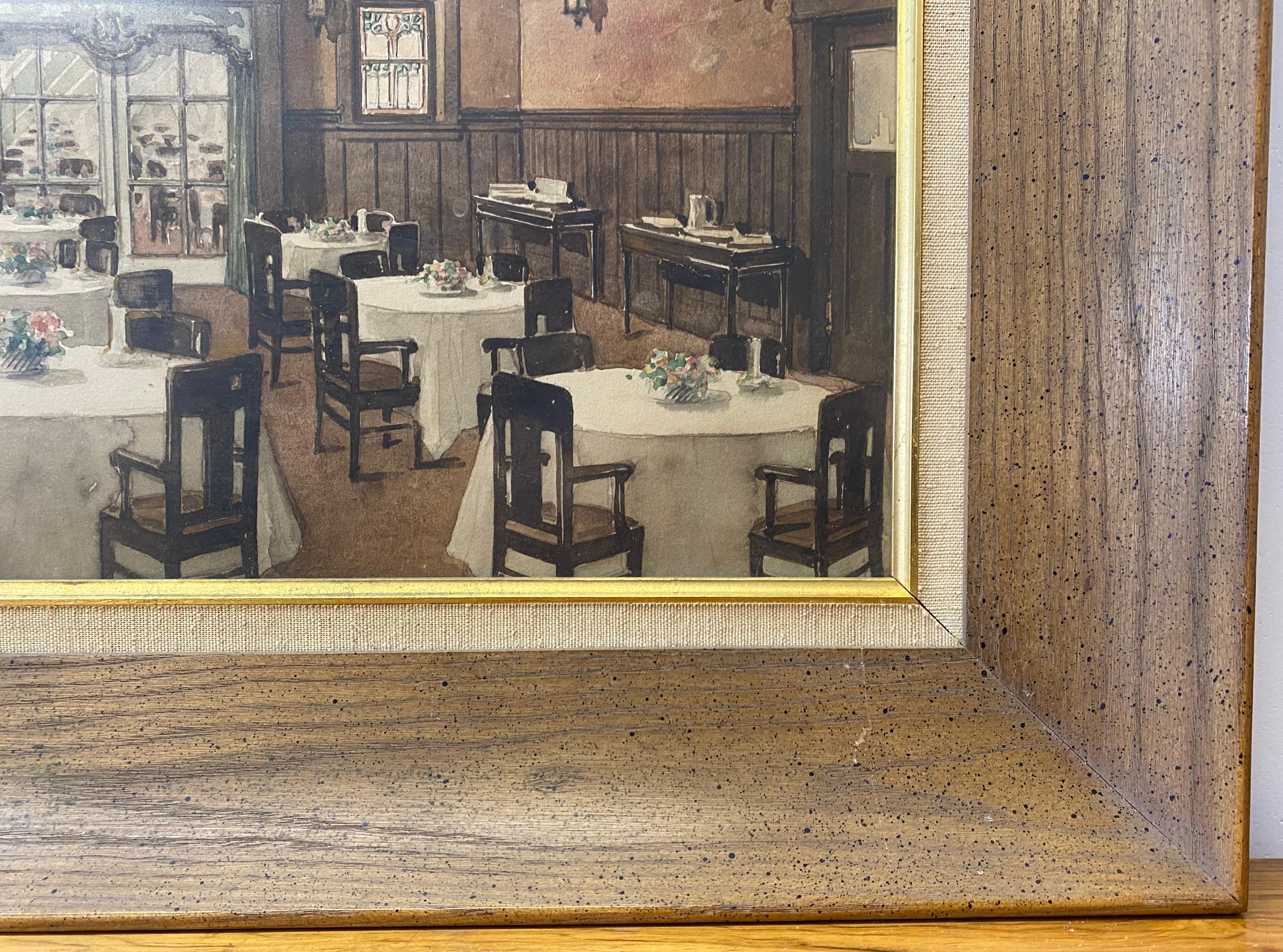 Exceptional Lodge Dining Room Interior Original Watercolor Early 20th C. - Impressionist Painting by Unknown