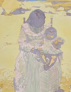 Fine Native American Mother With Child Watercolor by D. Collins C.1970s