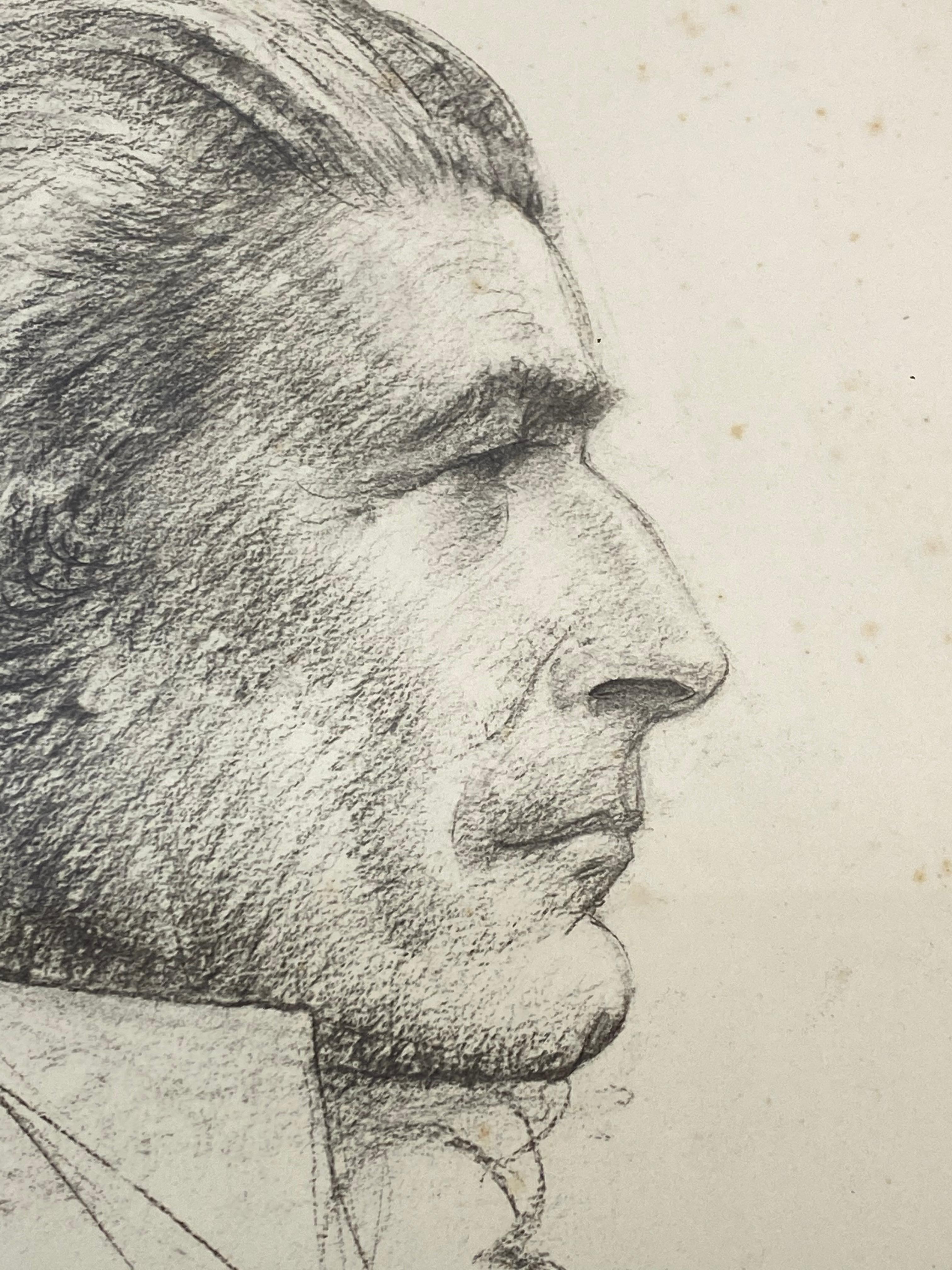 Leon Kroll Original Graphite Male Portrait in Profile C.1940 For Sale 6