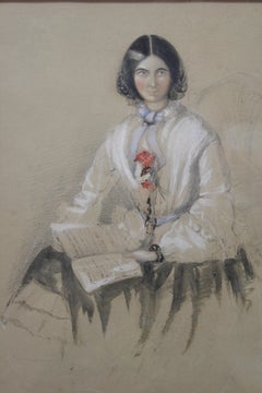 19th C. Watercolor "Woman Reading Book"