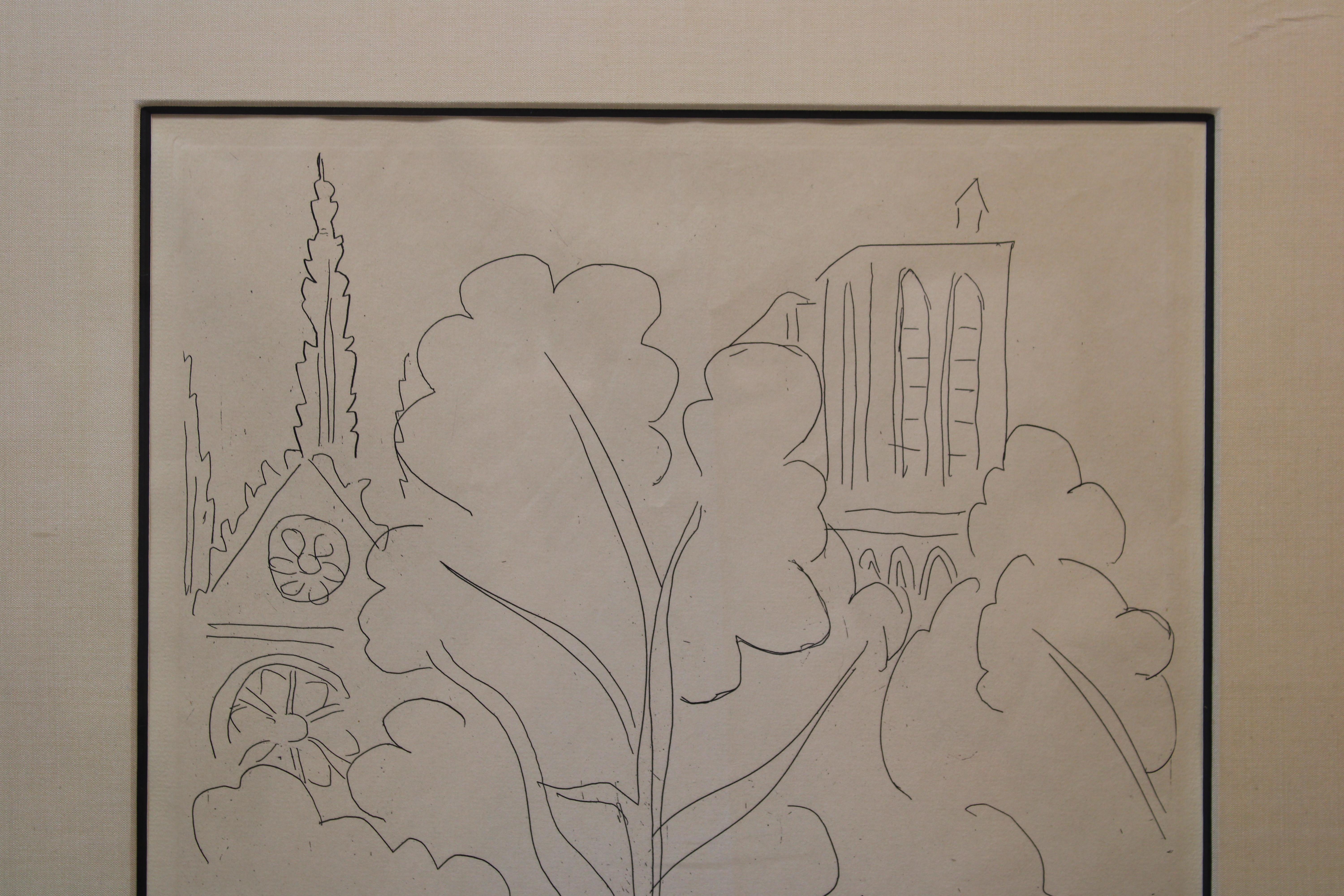 Matisse Etching of Church & Trees - Art by Unknown