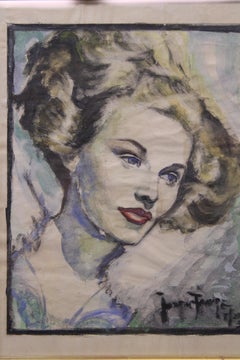 Justin Faivre " Young Beautiful Woman " Watercolor