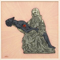 Pieta I, Reverse Glass Painting by South African artist Conrad Botes