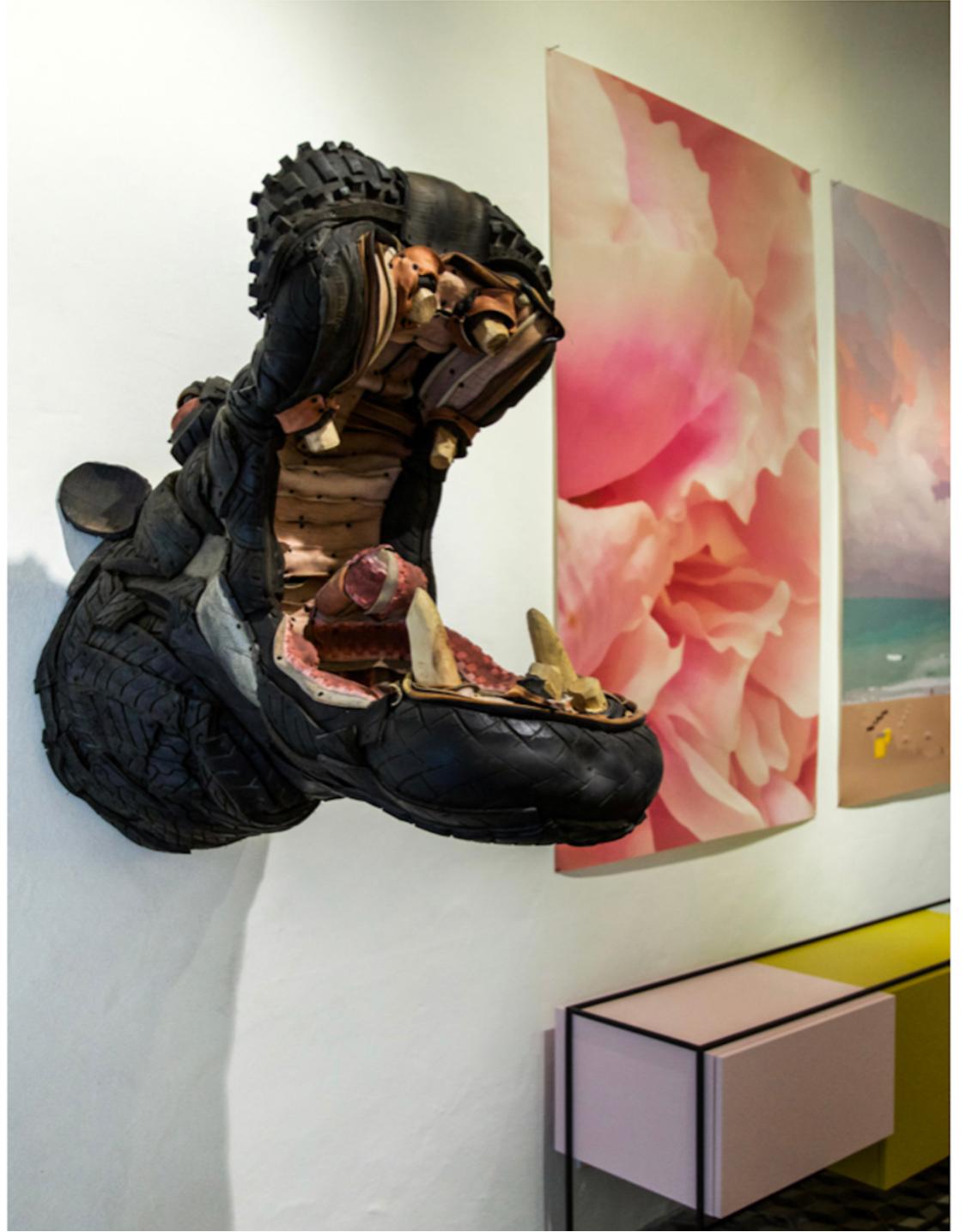 Serge Van De Put  Figurative Sculpture - Hippo, Recycled Car Tyre Sculpture 