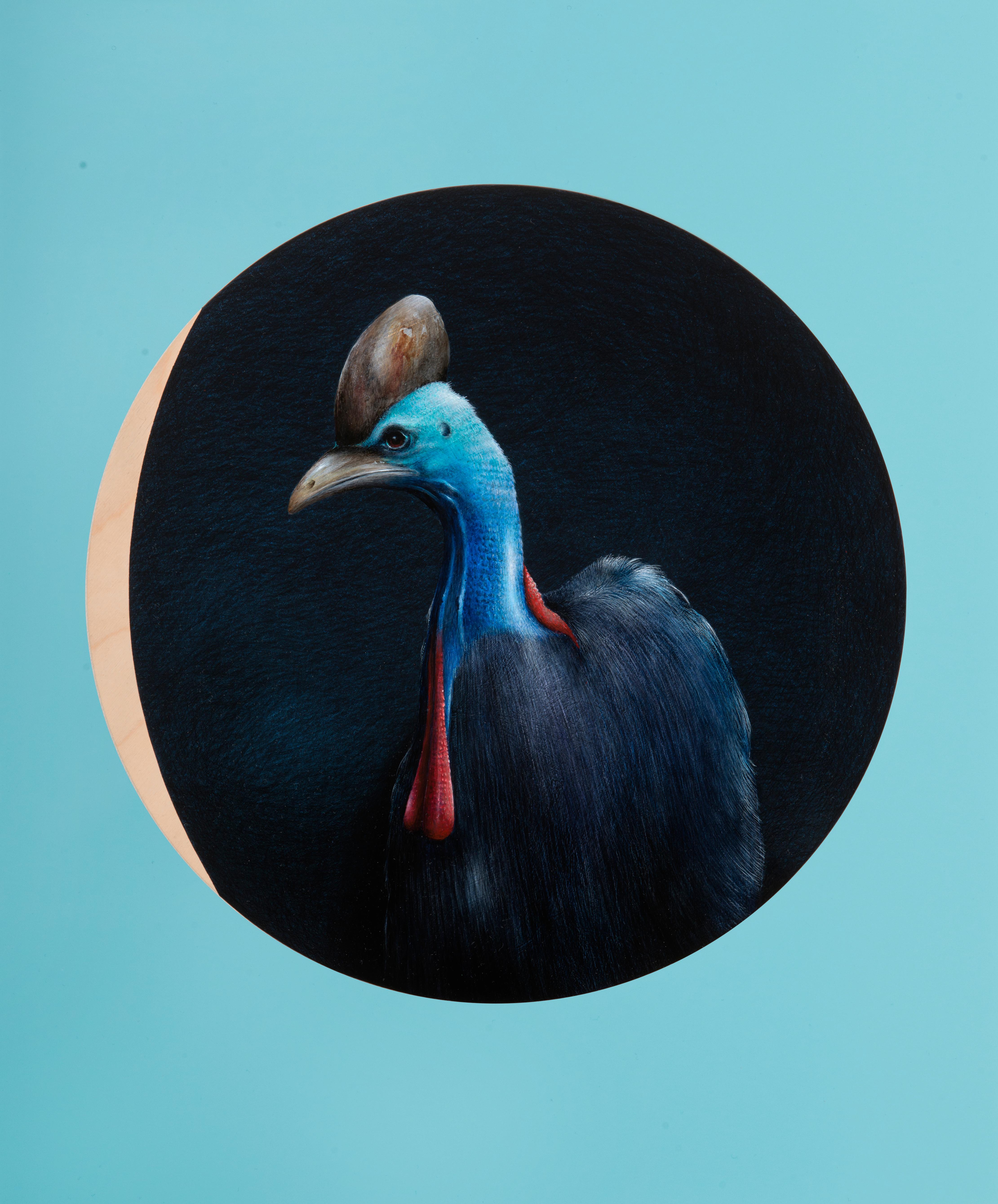 Jarek Wojcik Animal Painting - 'Presence 2', contemporary acrylic painting on wood, frame in black box frame