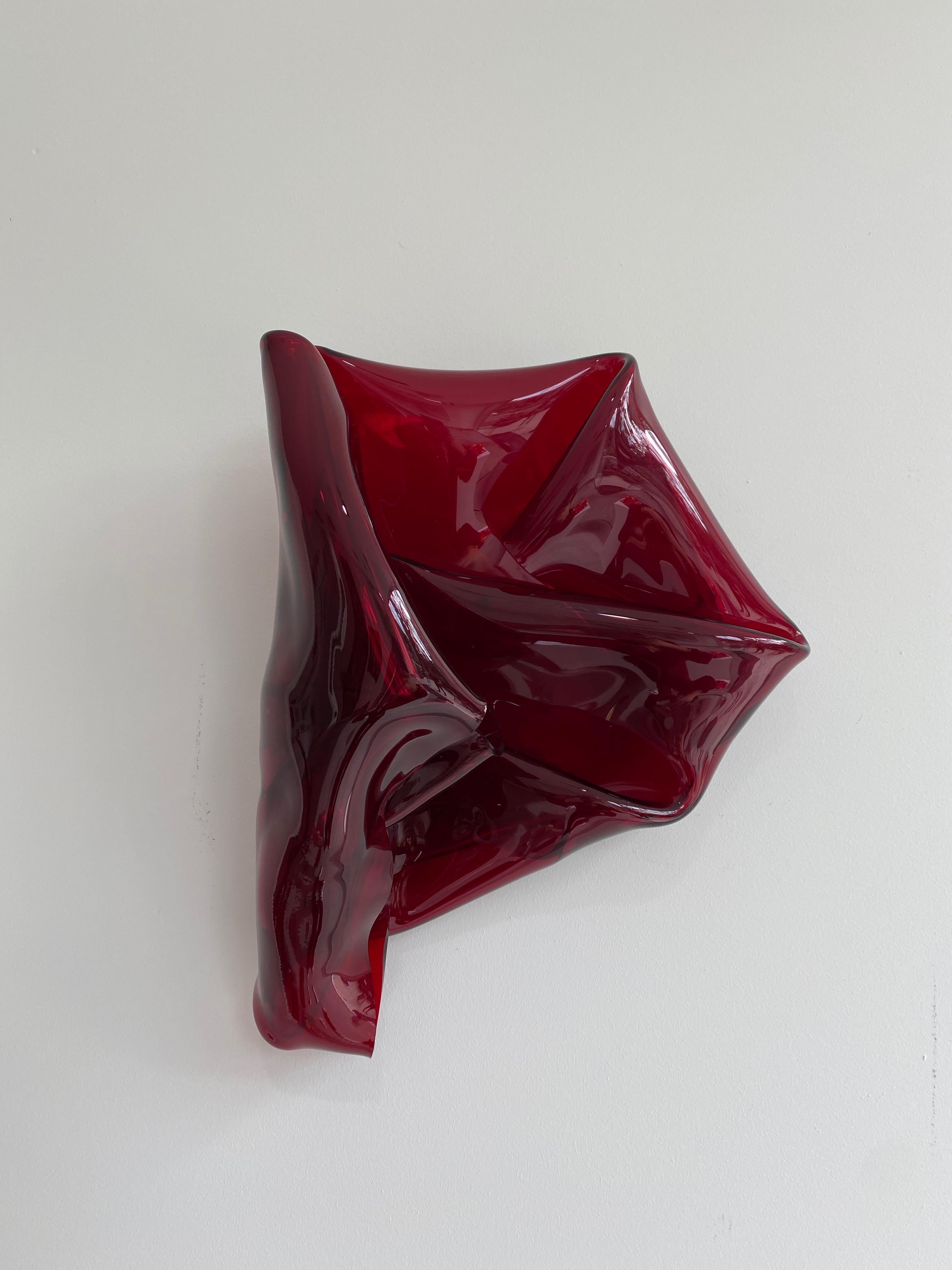 Anya Pesce Abstract Sculpture - 'Dark Red Side Fold', Colourful contemporary abstract wall sculpture